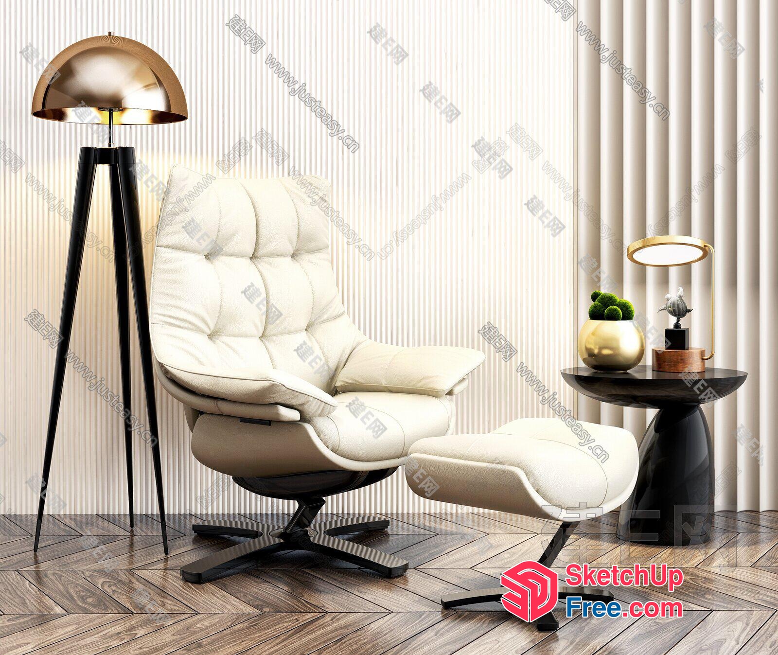 Elegant Modern Creamy Style Living Room Furniture 3D SketchUp File