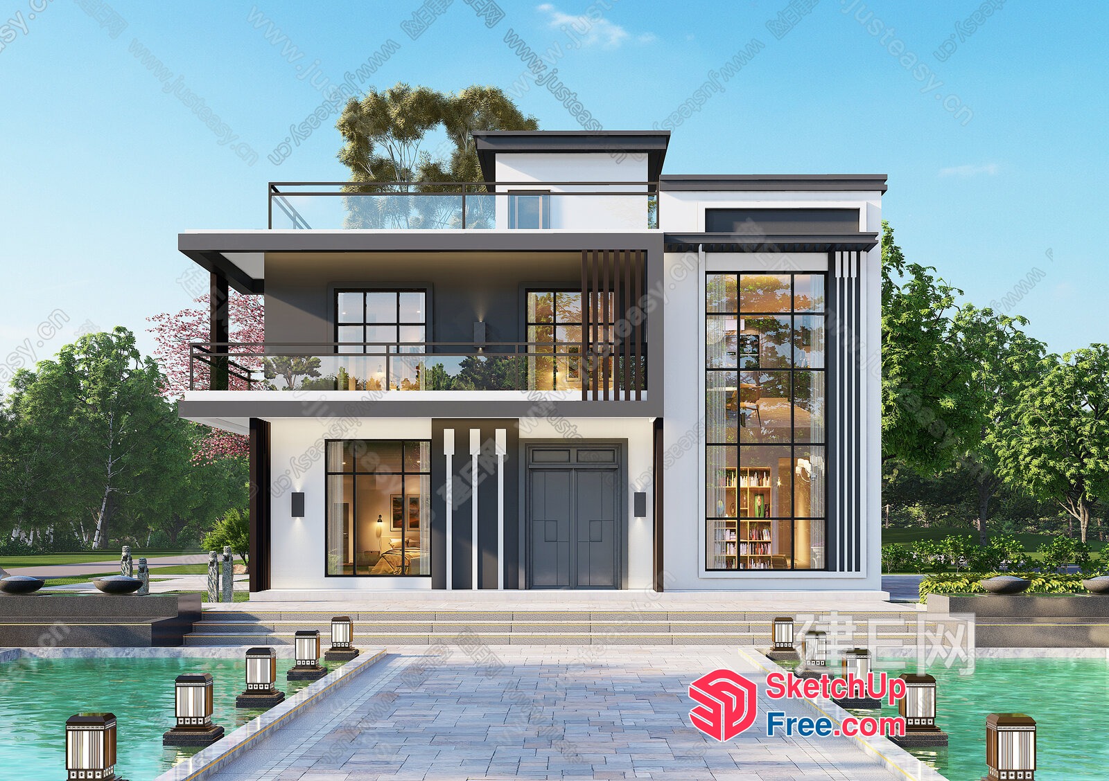 Modern Villa With Elegant Design And Pool 3D SketchUp File