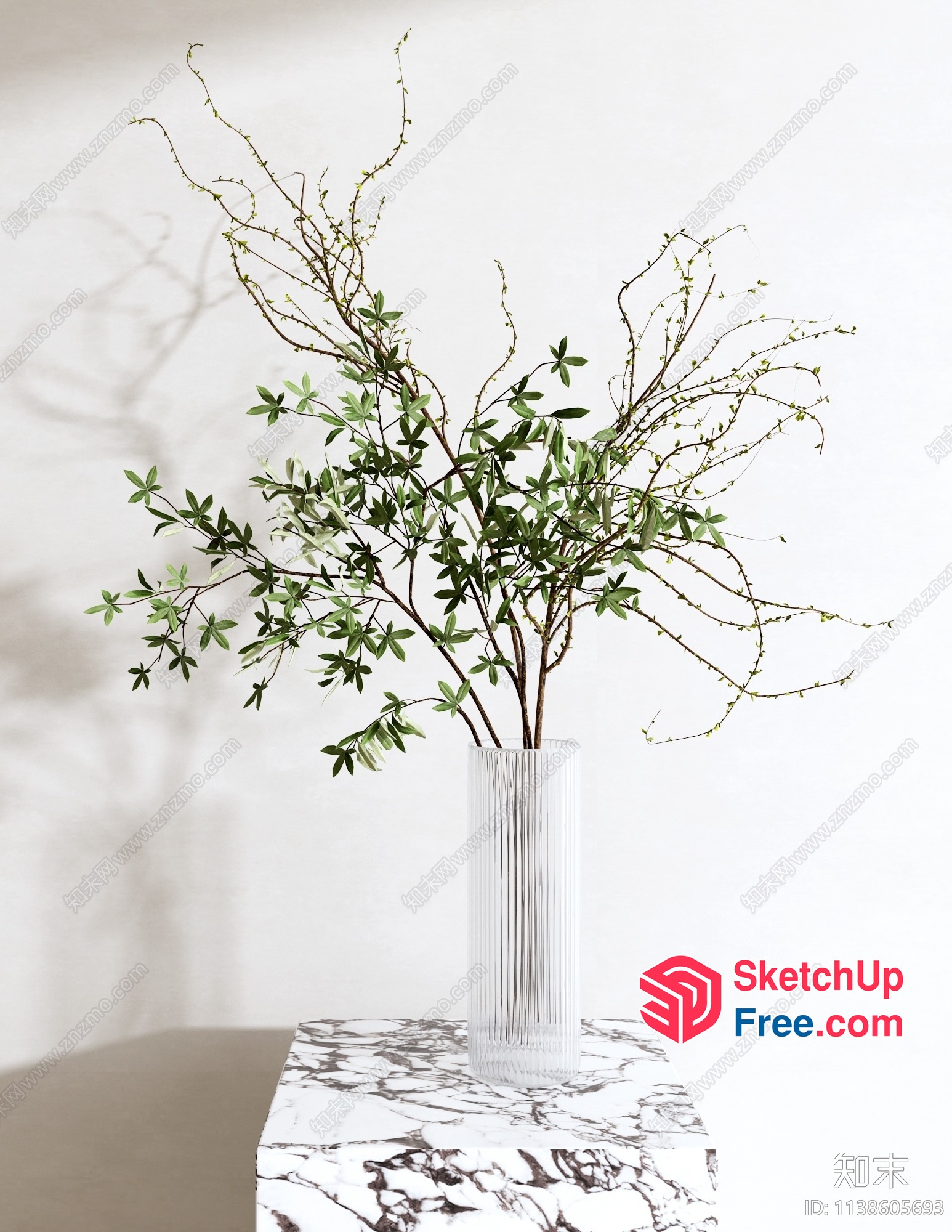 Elegant Glass Vase With Branches And Leaves 3D SketchUp File