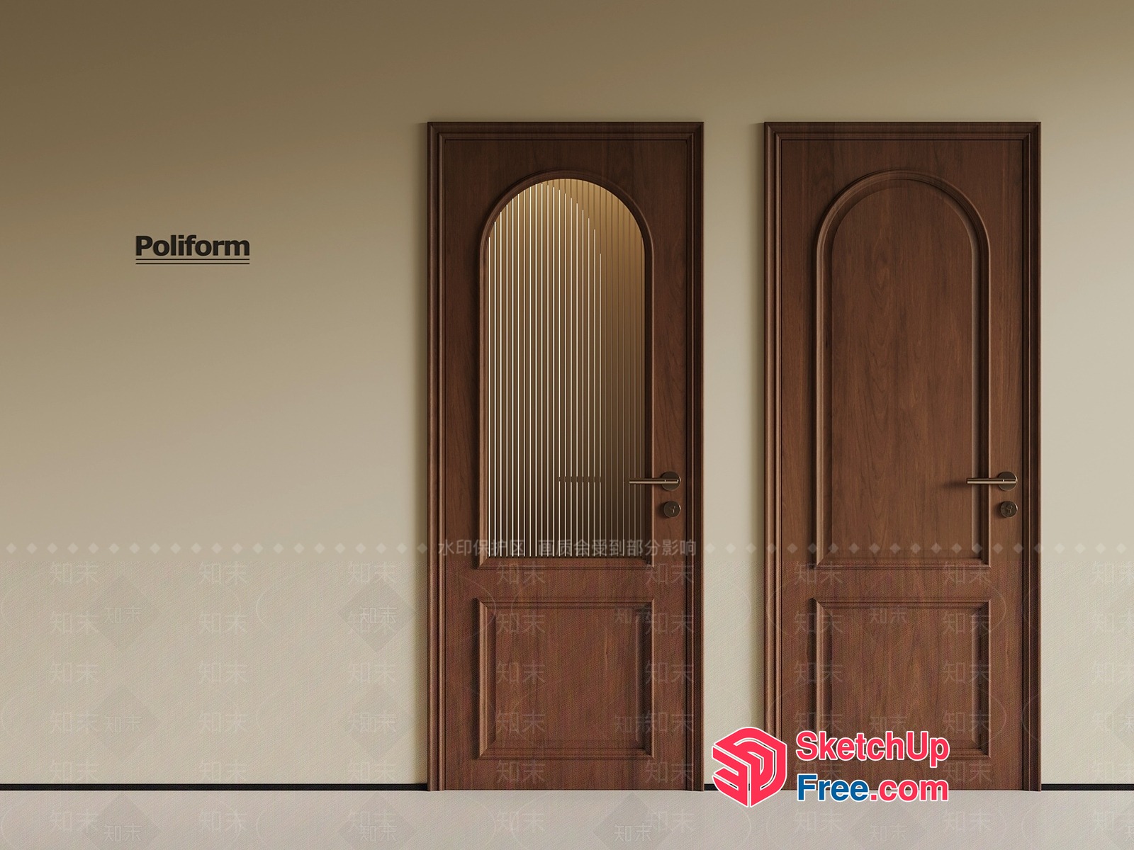 Elegant Wooden Doors With Glass Panels And Metal Handles 3D SketchUp File