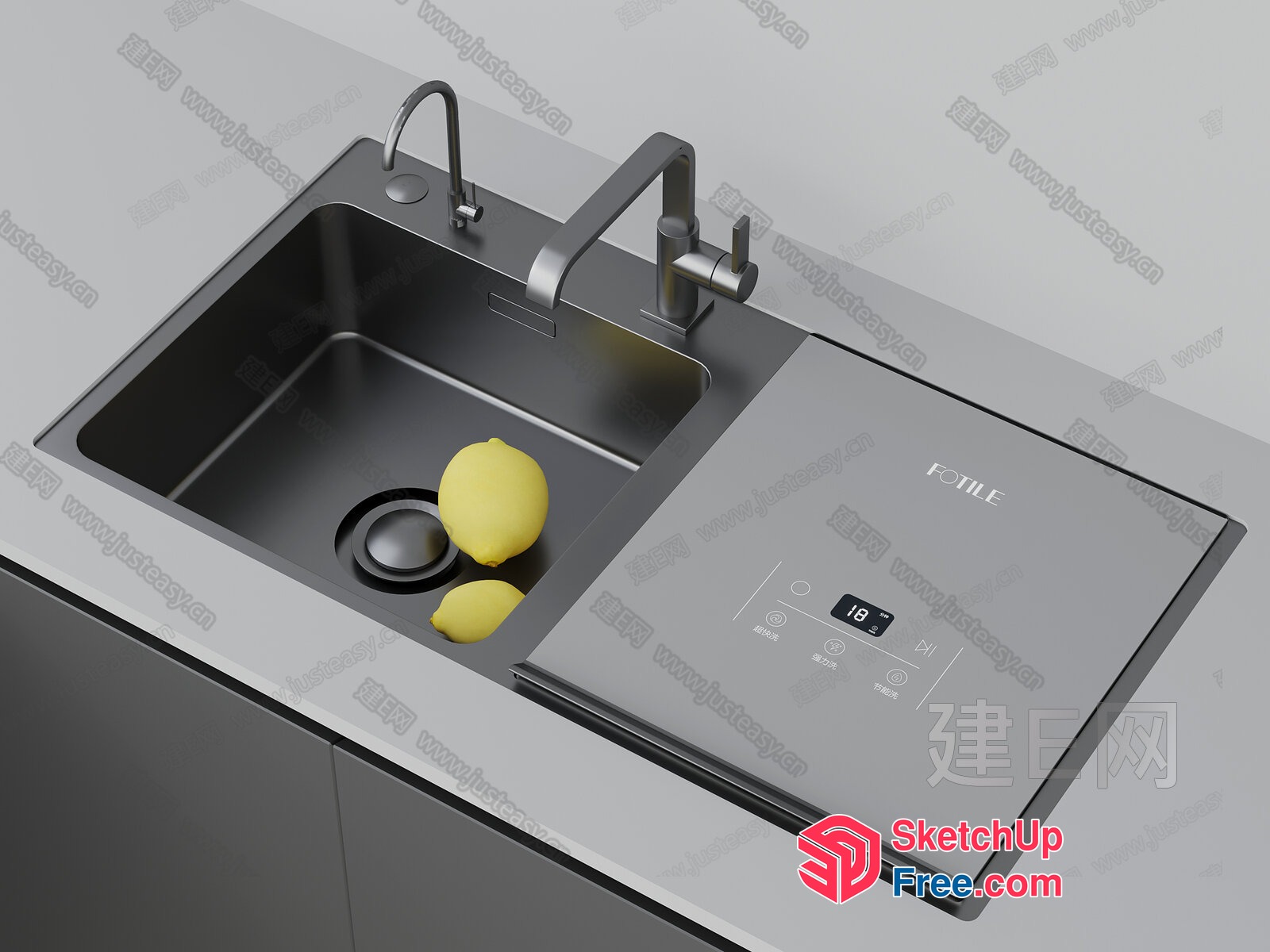 Modern Kitchen Sink With Built-In Dishwasher 3D SketchUp File