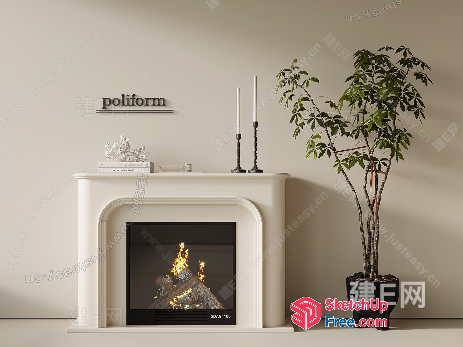 Fireplace With Classic Moulding And Pillar 3D SketchUp File