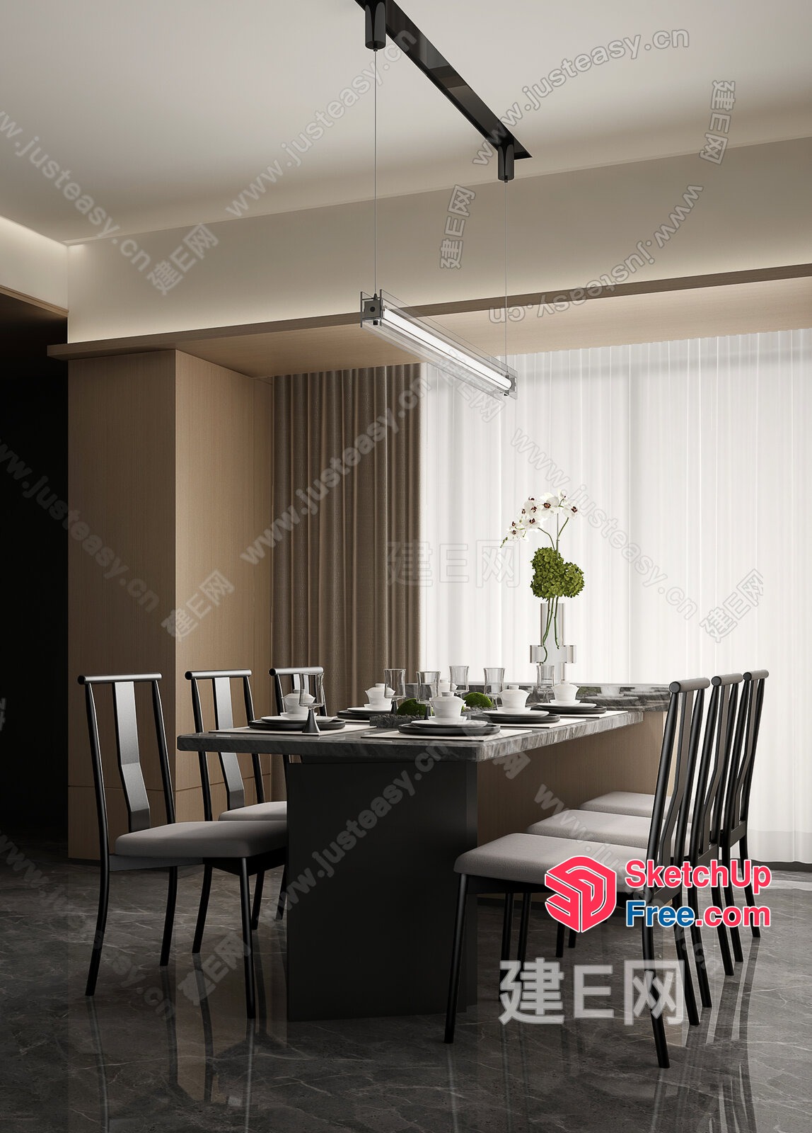 Modern Dining Room With Sleek Table And Chairs 3D SketchUp File