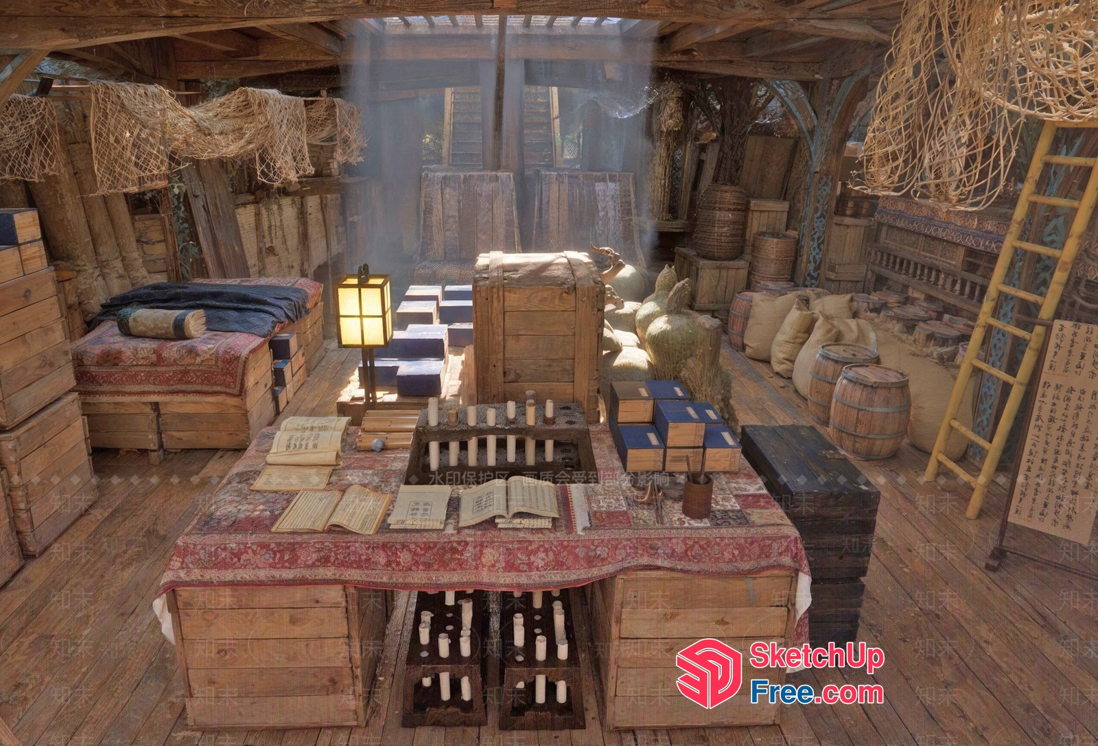 Old-World Wooden Trading Post Interior 3D SketchUp File