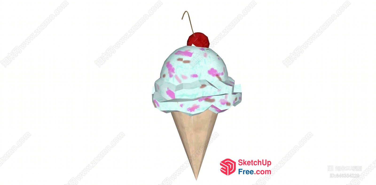 Ice Cream Cone With Cherry On Top 3D SketchUp File