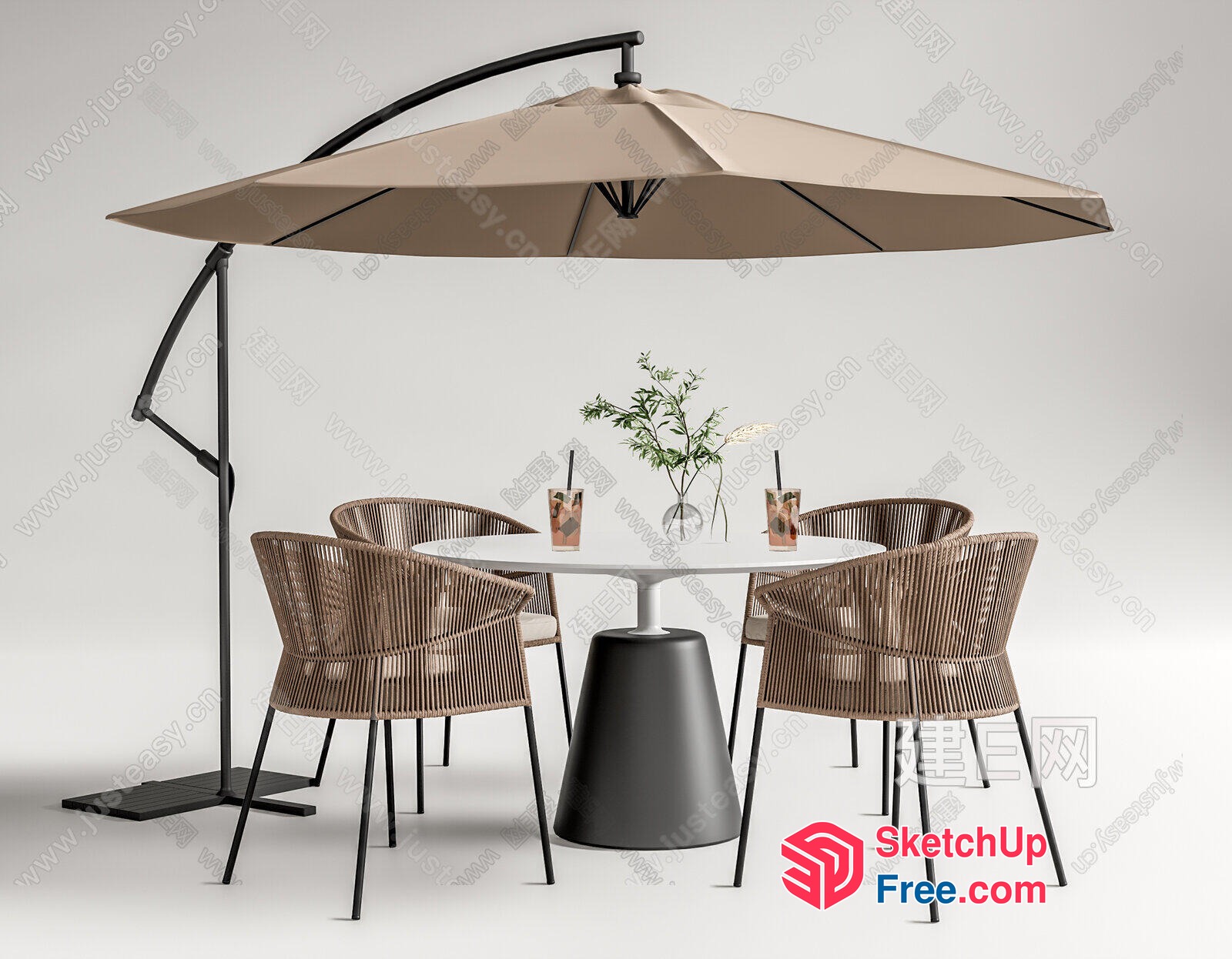 Modern Outdoor Patio Furniture Set With Umbrella 3D SketchUp File