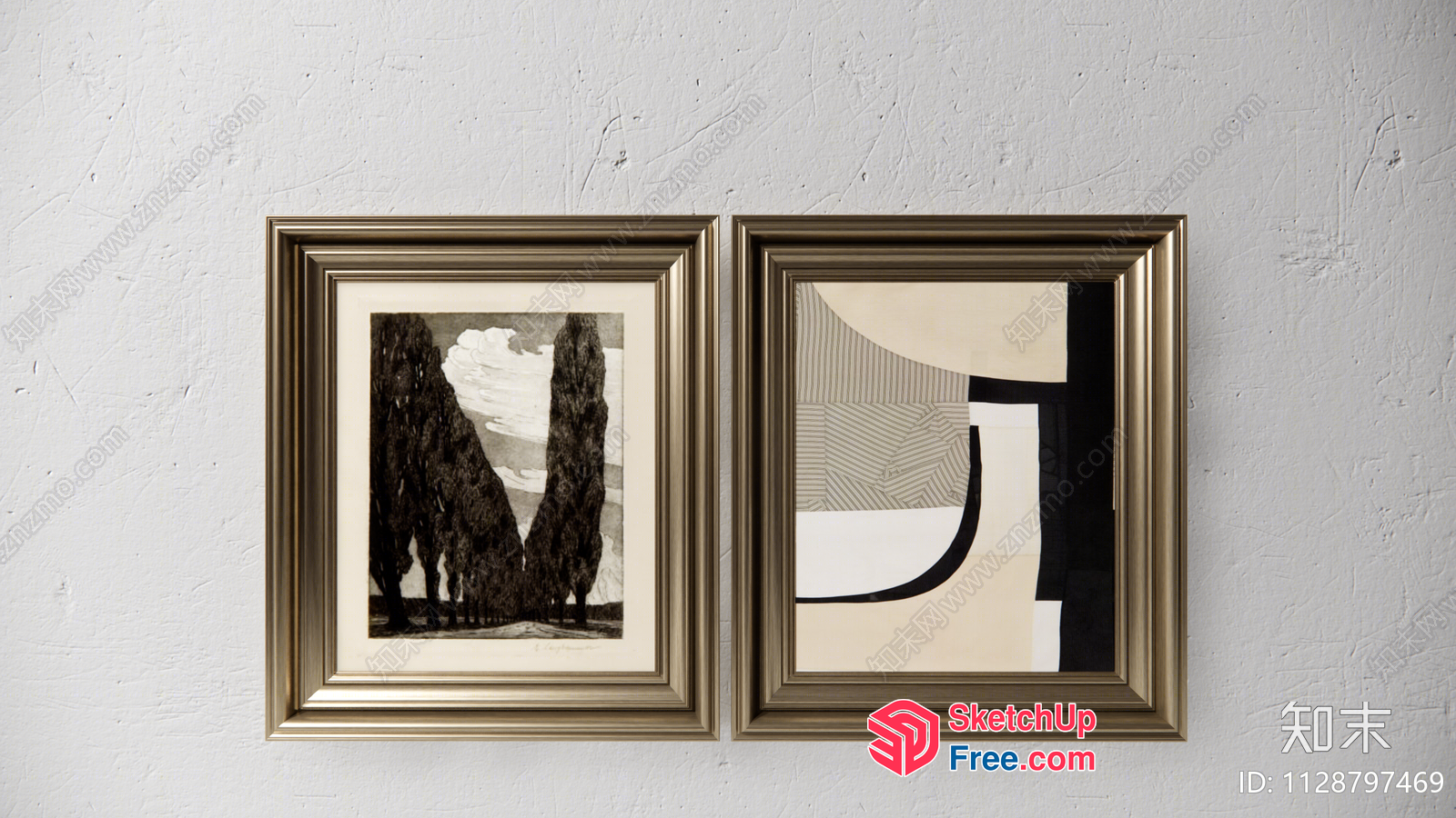 Abstract Artwork Featuring Trees And Geometric Shapes 3D SketchUp File