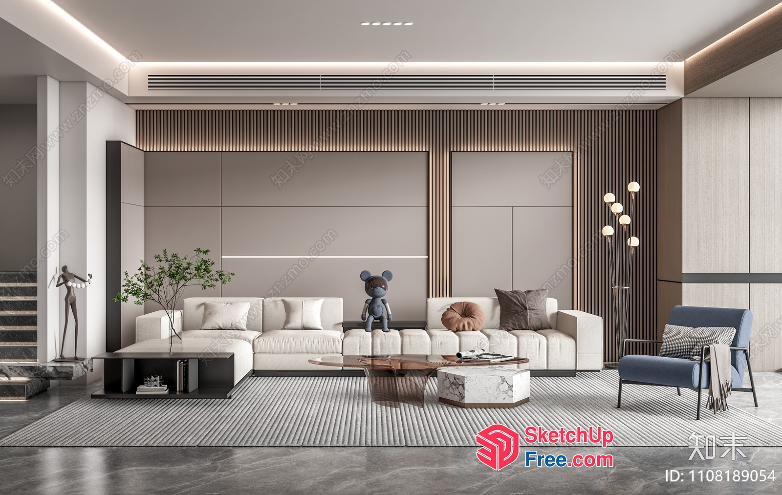 Modern Living Room Interior With White Furniture And Decor 3D SketchUp File
