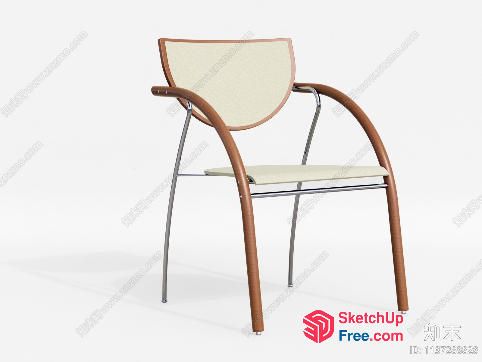 Modern Japanese Style Accent Chair With Cream Upholstery 3D SketchUp File