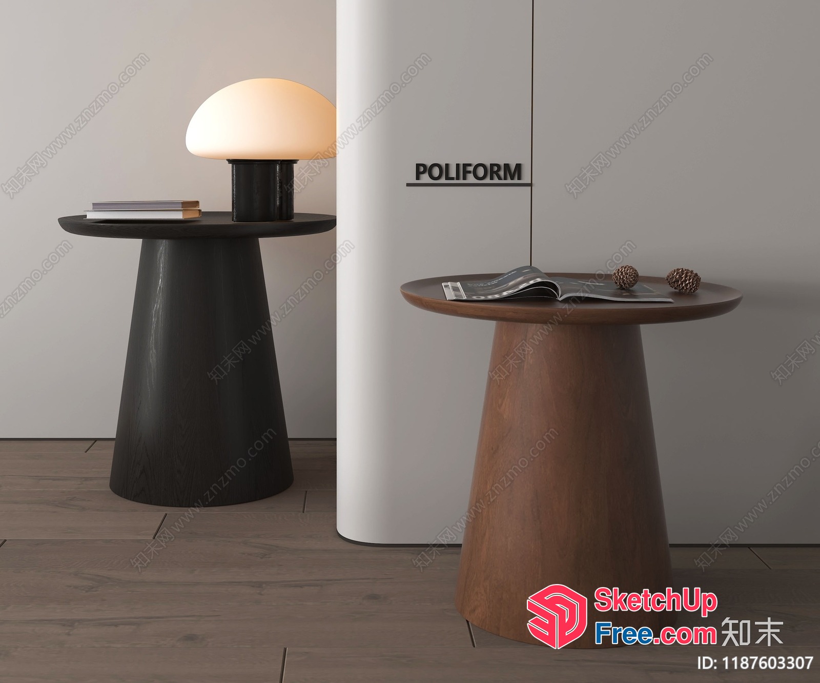 Two Modern Side Tables With Lamp And Pillar 3D SketchUp File