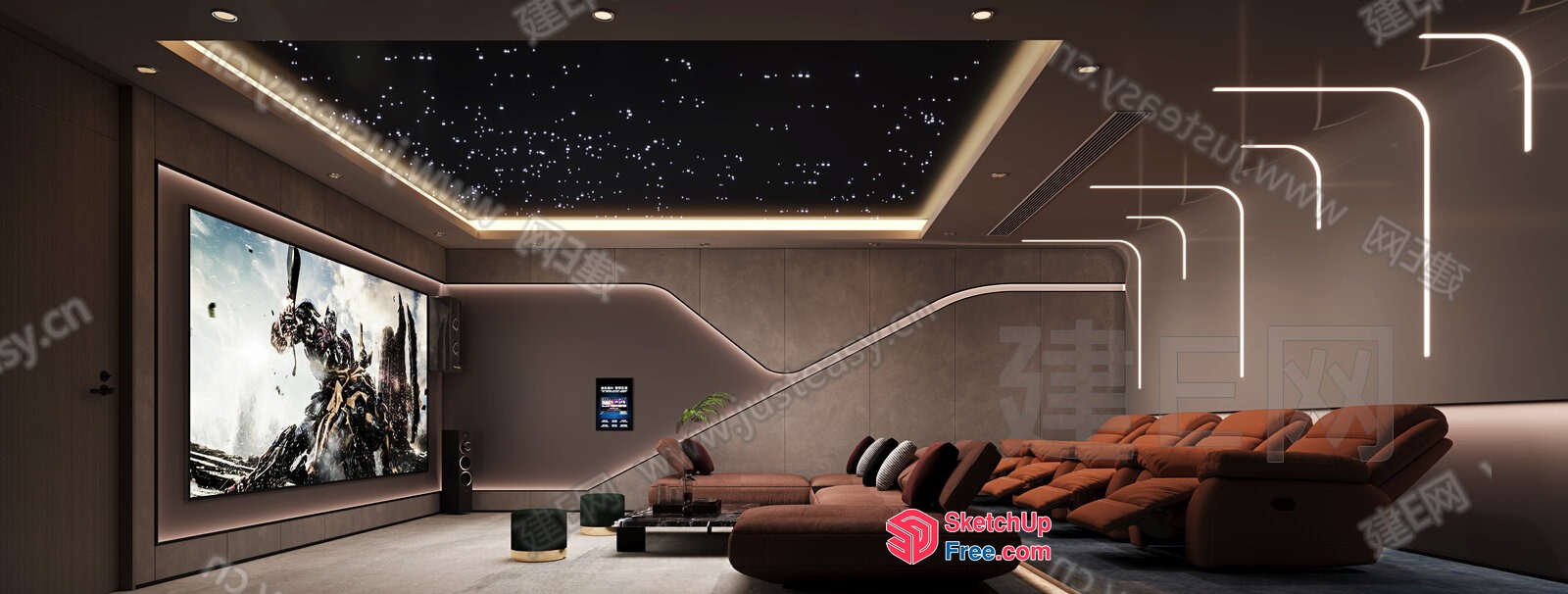 Modern Minimalist Interior With Large Screen And Comfy Seating 3D SketchUp File