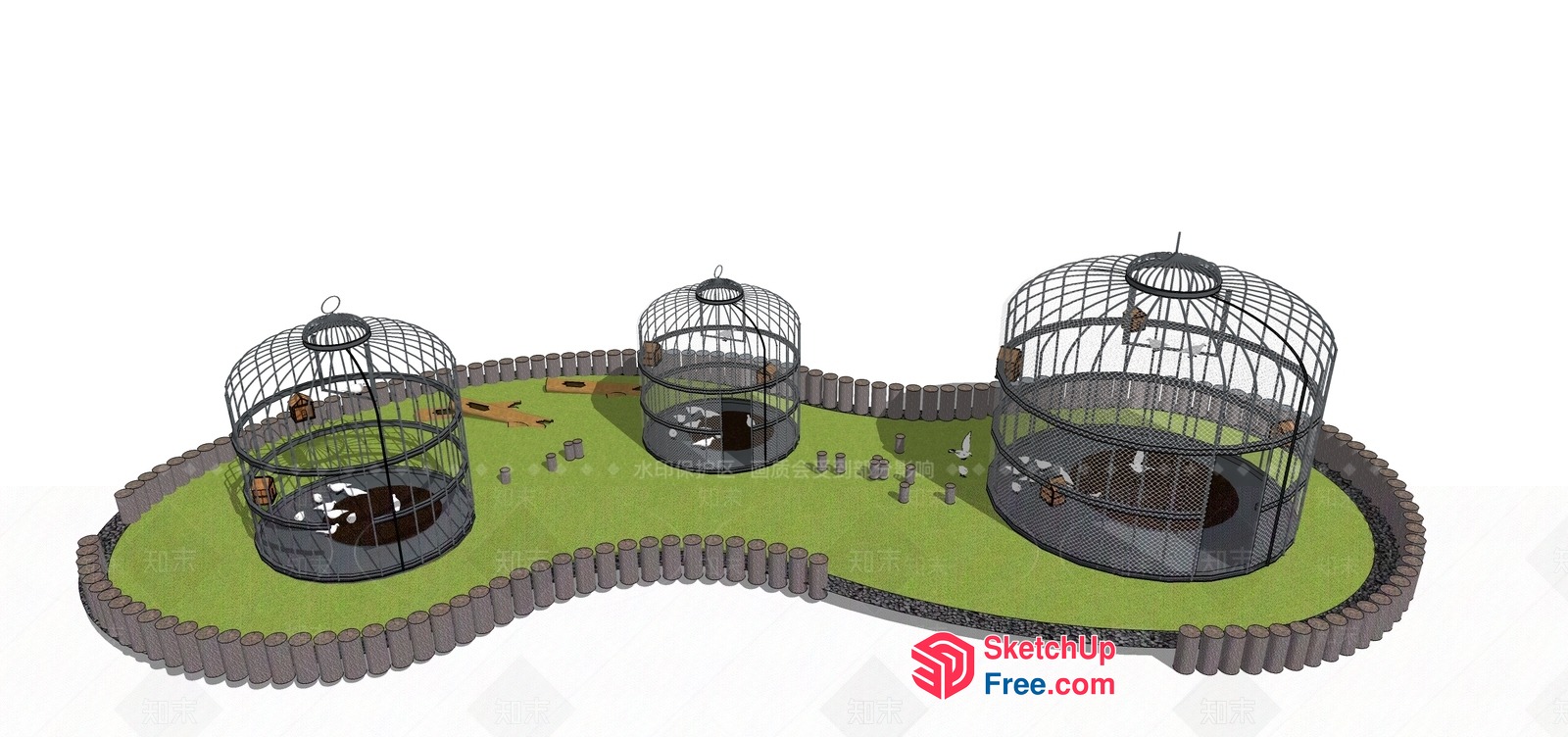 Birdcages In A Lush Green Landscape 3D SketchUp File