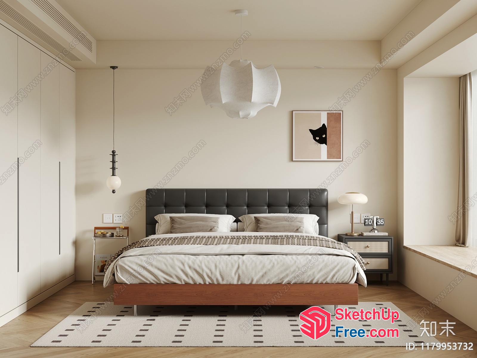 Modern Minimalist Bedroom With Neutral Color Scheme 3D SketchUp File