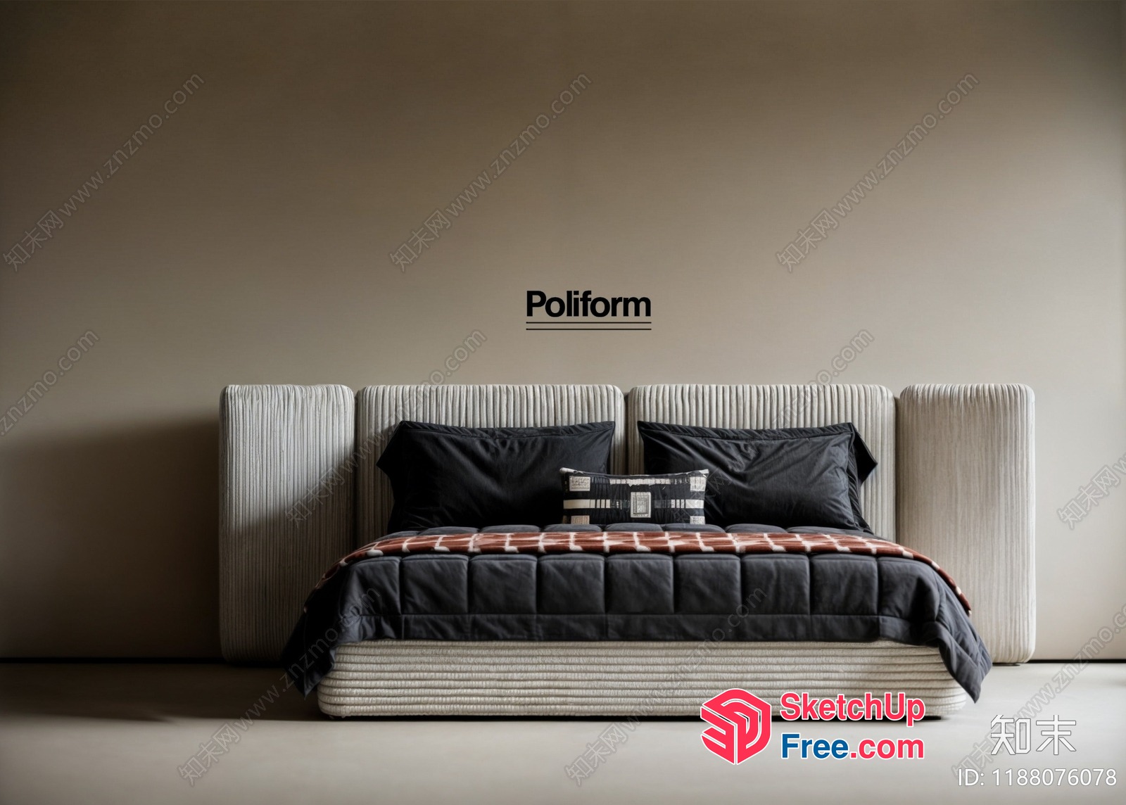 Modern Bedroom Furniture With Poliform Bed And Pillows 3D SketchUp File