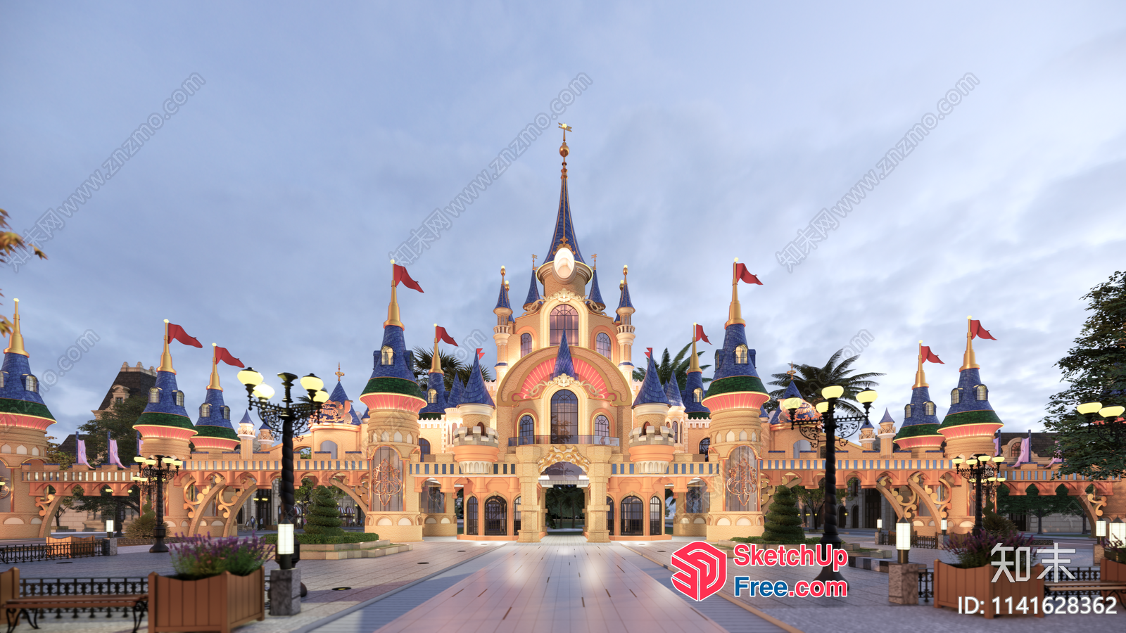 Colorful Fantasy Castle Exterior 3D SketchUp File