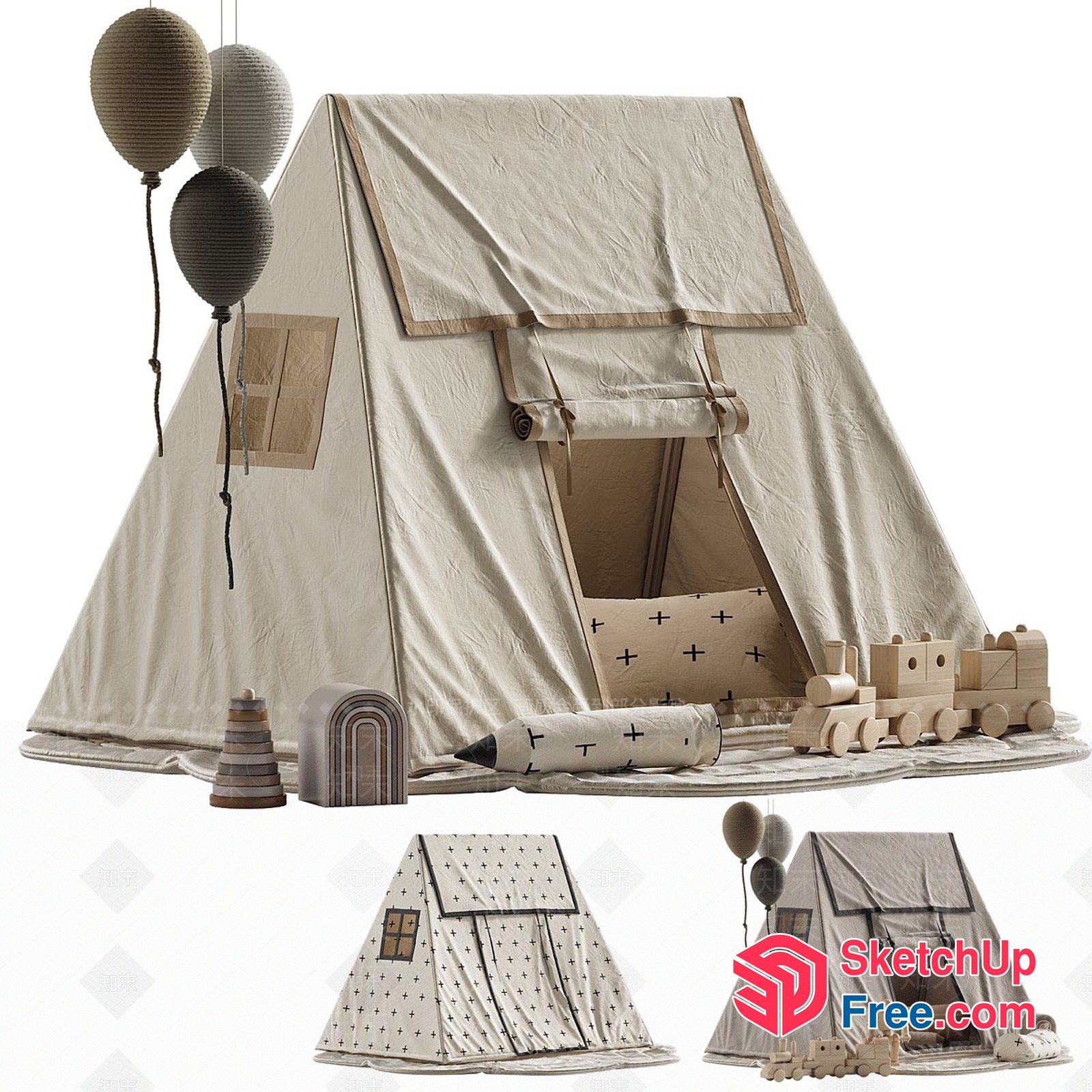 Aesthetic Kids Play Tent With Decorative Balloons And Toys 3D SketchUp File