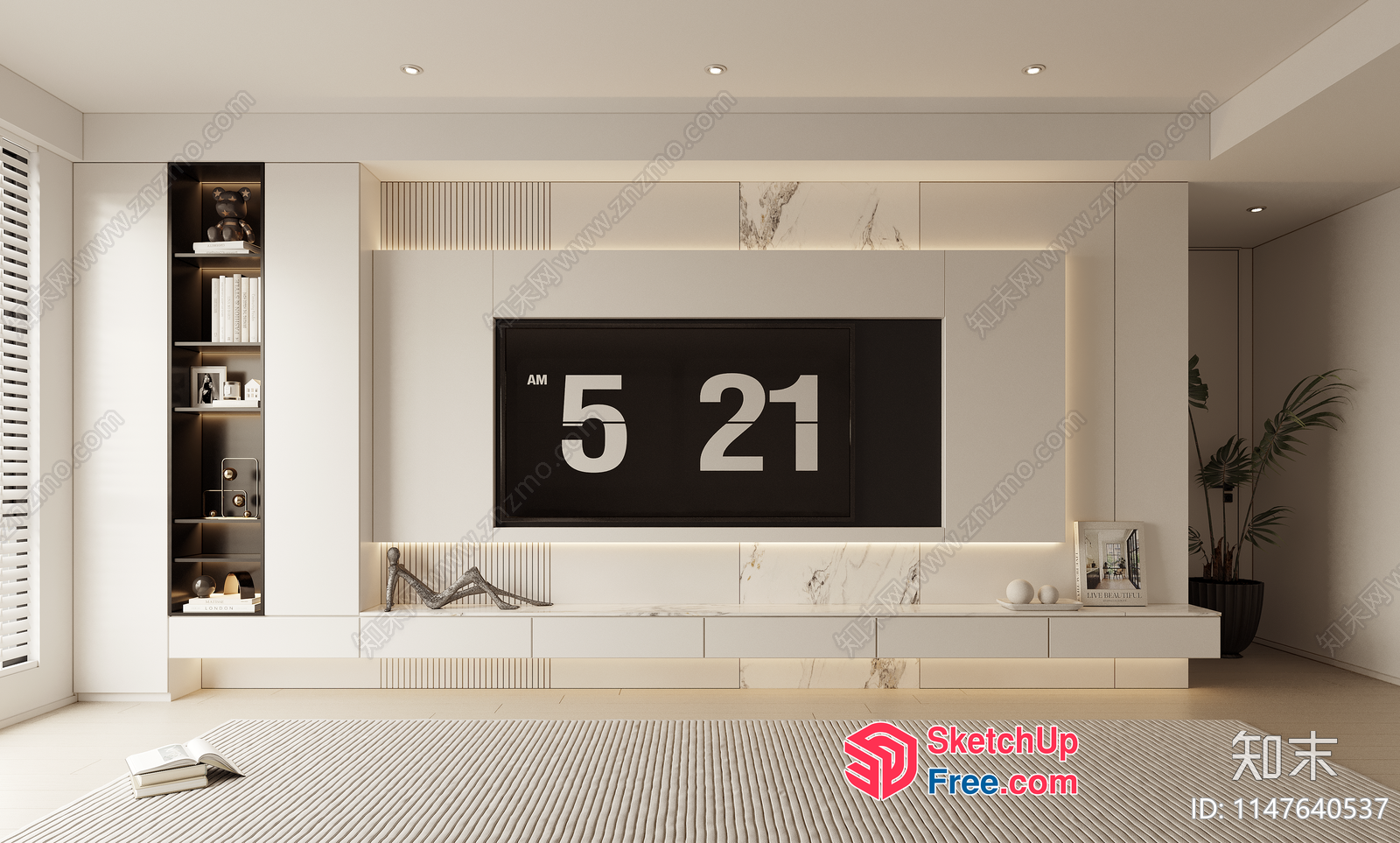 Modern Minimalist Living Room With Tv And Shelving 3D SketchUp File