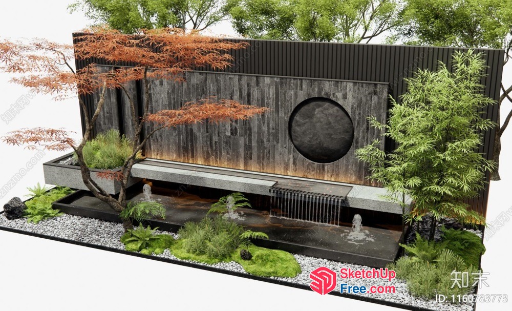 Japanese-Style Waterfall Garden 3D SketchUp File