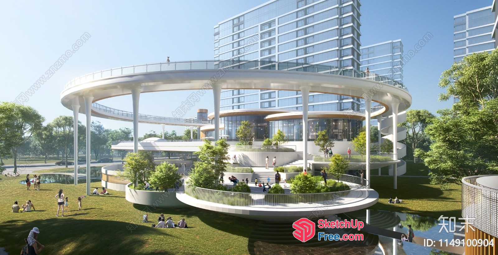 Modern Architecture With Circular Staircase And Greenery 3D SketchUp File