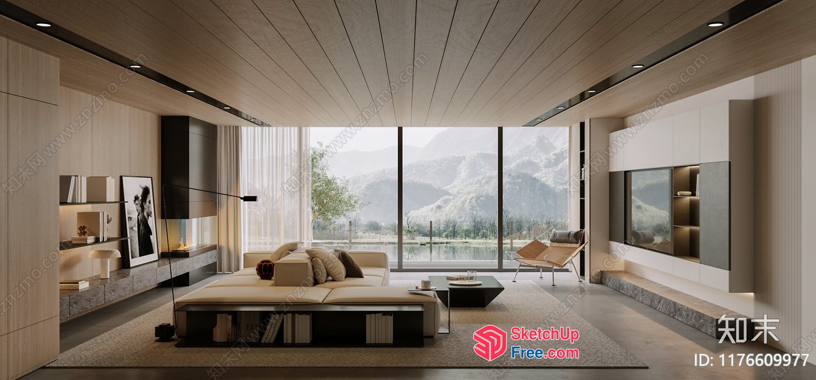 Modern Minimalist Living Room With Large Windows 3D SketchUp File