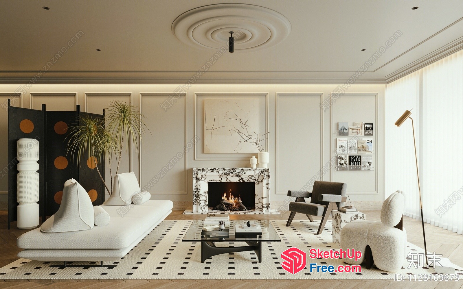 Modern Minimalist Living Room With Fireplace 3D SketchUp File