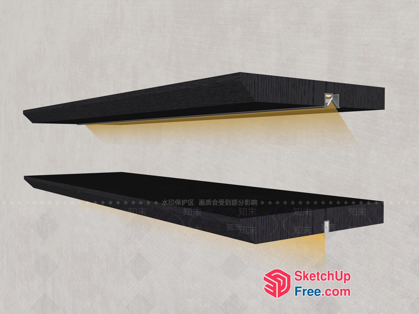 Modern Black Floating Shelves With Built-In Lighting 3D SketchUp File