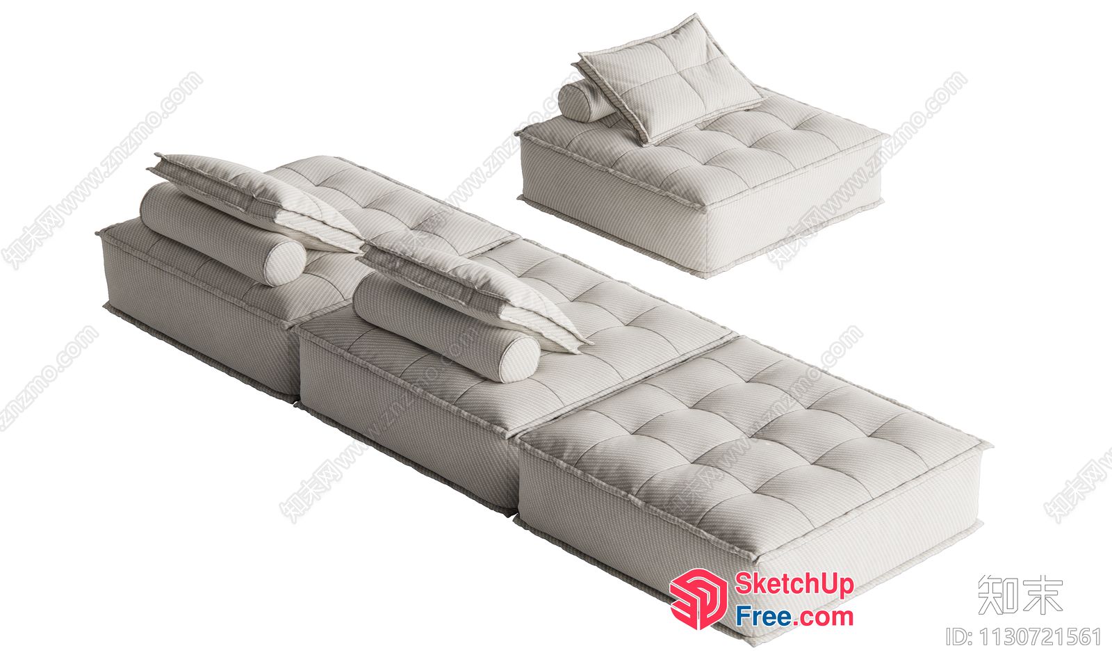 Luxurious Creamy Style Sofa And Ottoman Set 3D SketchUp File