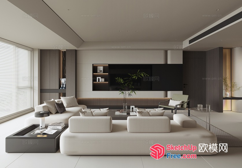 Minimalist Living Room Design With White And Gray Color Scheme 3D SketchUp File