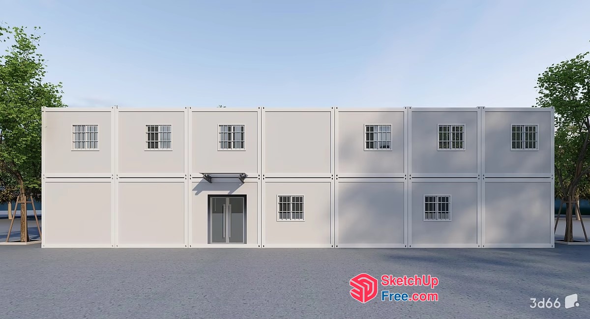 Commercial Street Cladding Building With Multiple Doors And Windows 3D SketchUp File