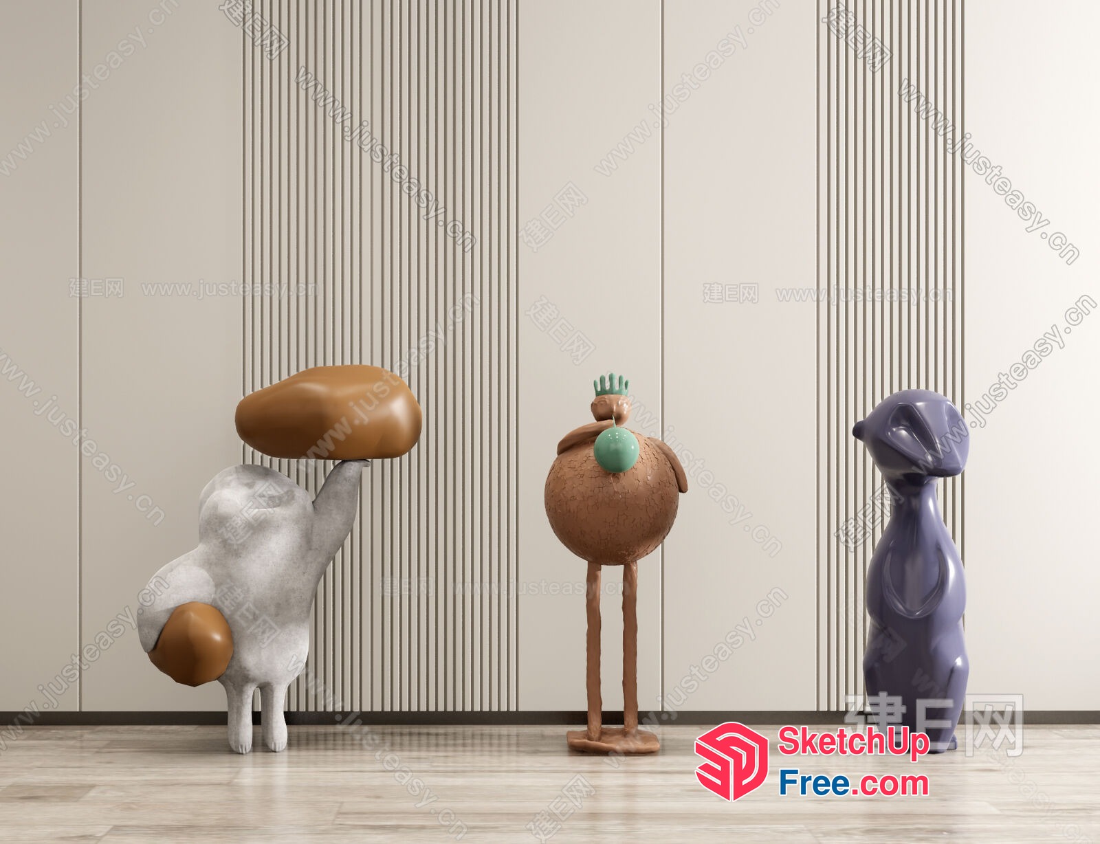 Four Unique Sculptures In A Modern Interior 3D SketchUp File