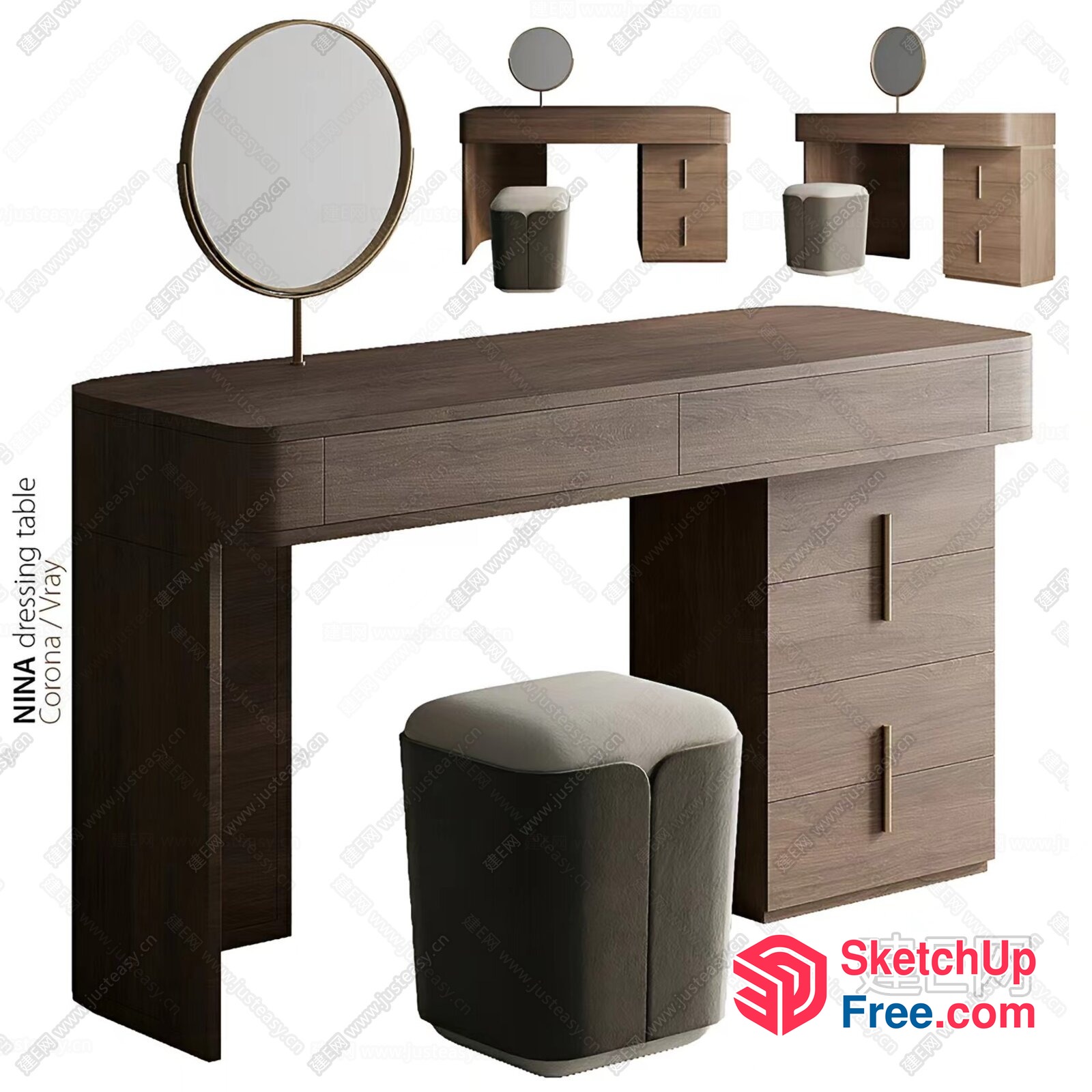 Modern Dressing Table With Mirror And Stool 3D SketchUp File