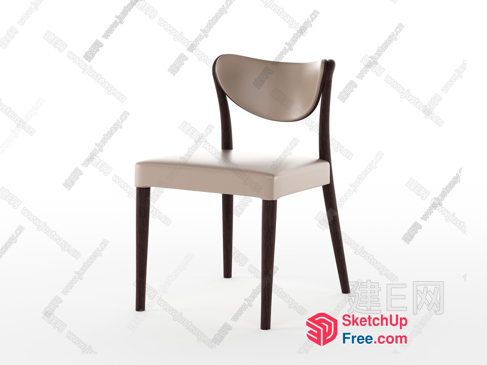 Simple Elegant Chair With Creamy Leather Seat And Brown Frame 3D SketchUp File