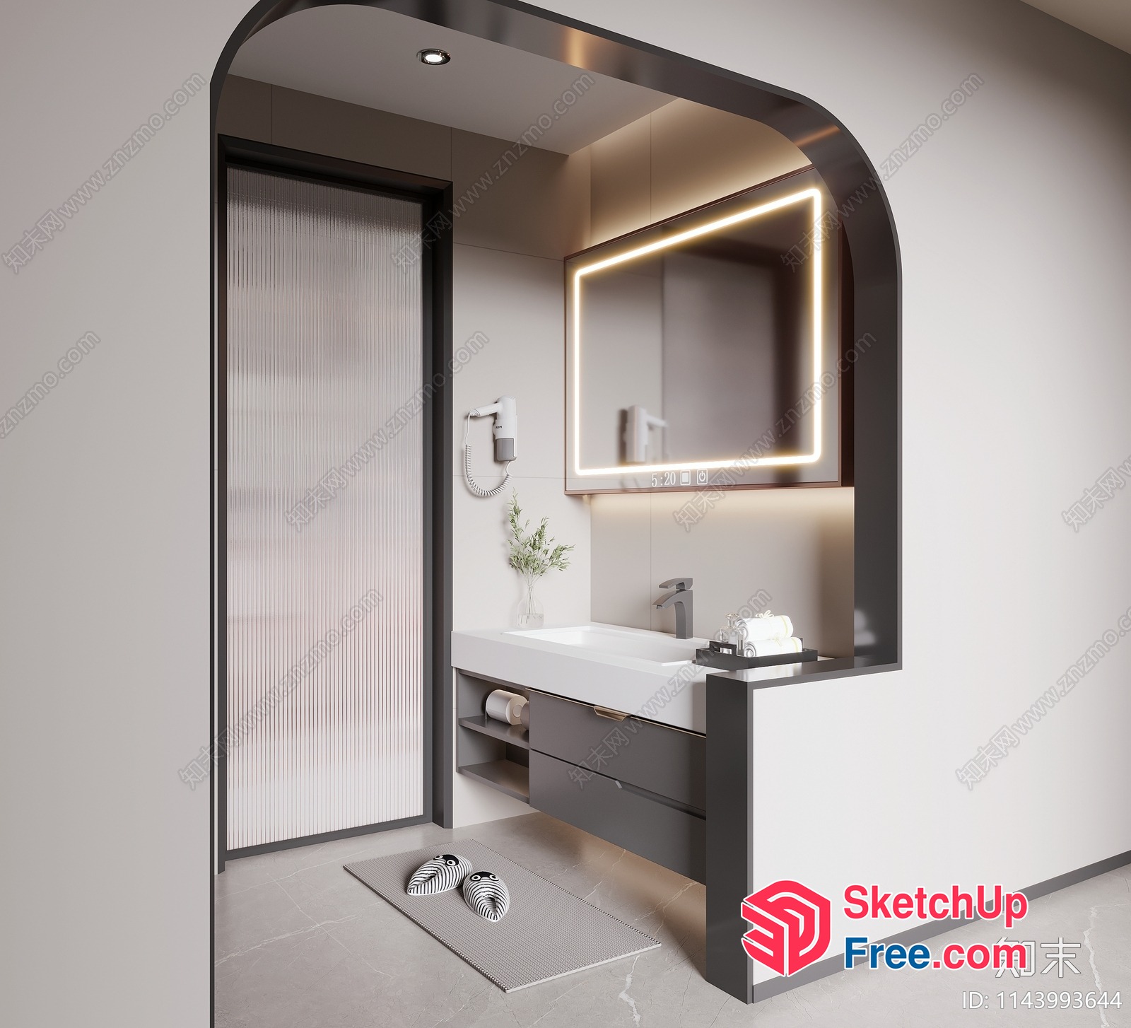 Modern Bathroom Interior With Sleek Vanity And Mirror 3D SketchUp File