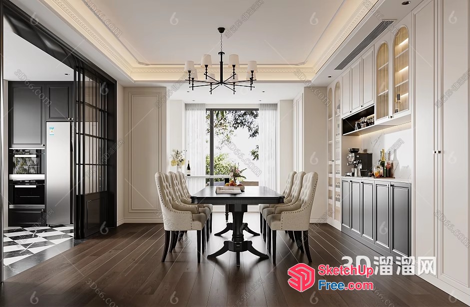Luxurious Dining Room With Elegant Table And Chairs 3D SketchUp File