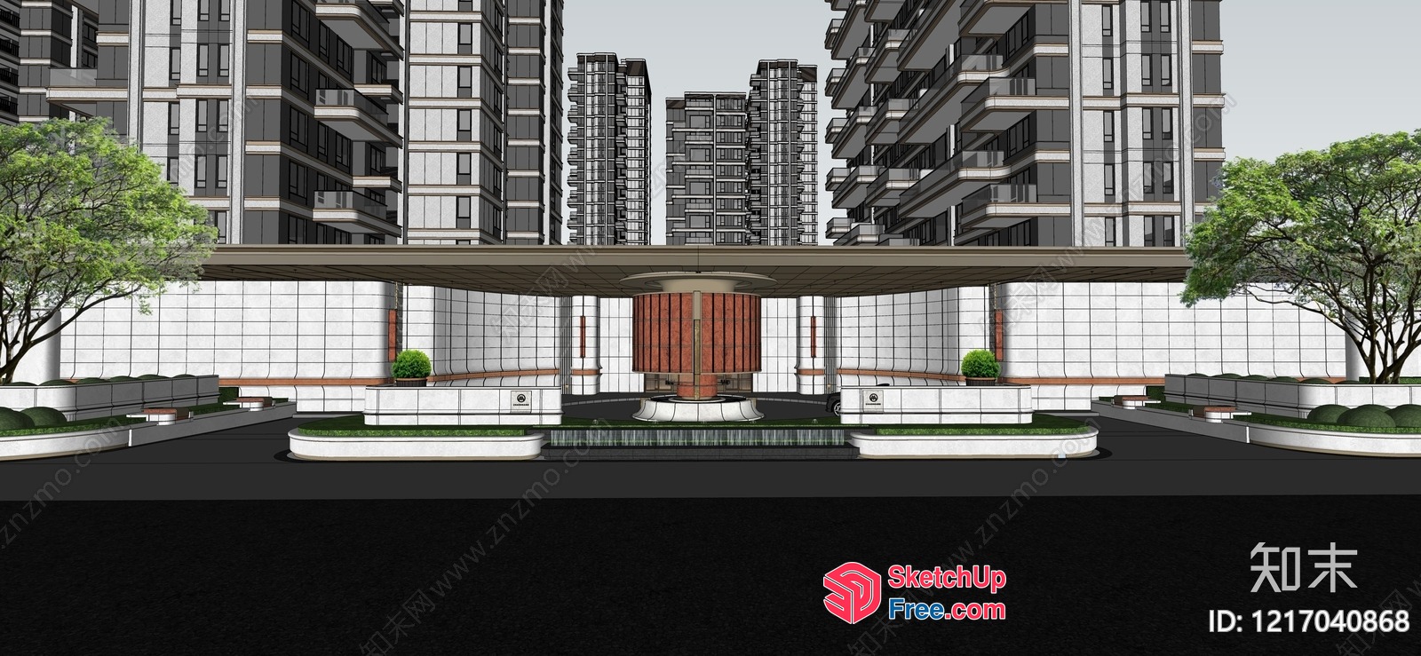 Modern Apartment Building Entrance With Glass Curtain Wall 3D SketchUp File
