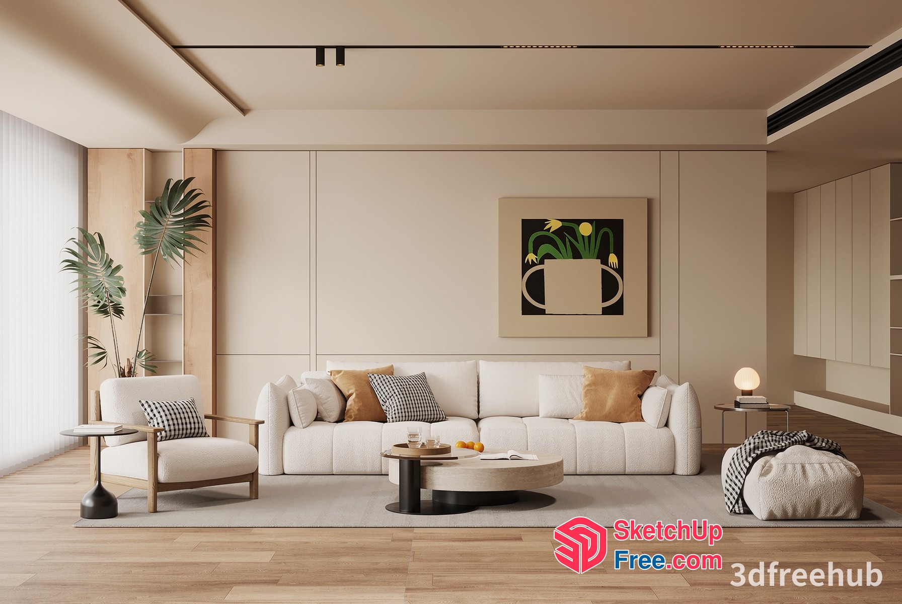 Modern Minimalist Living Room With White Furniture 3D SketchUp File