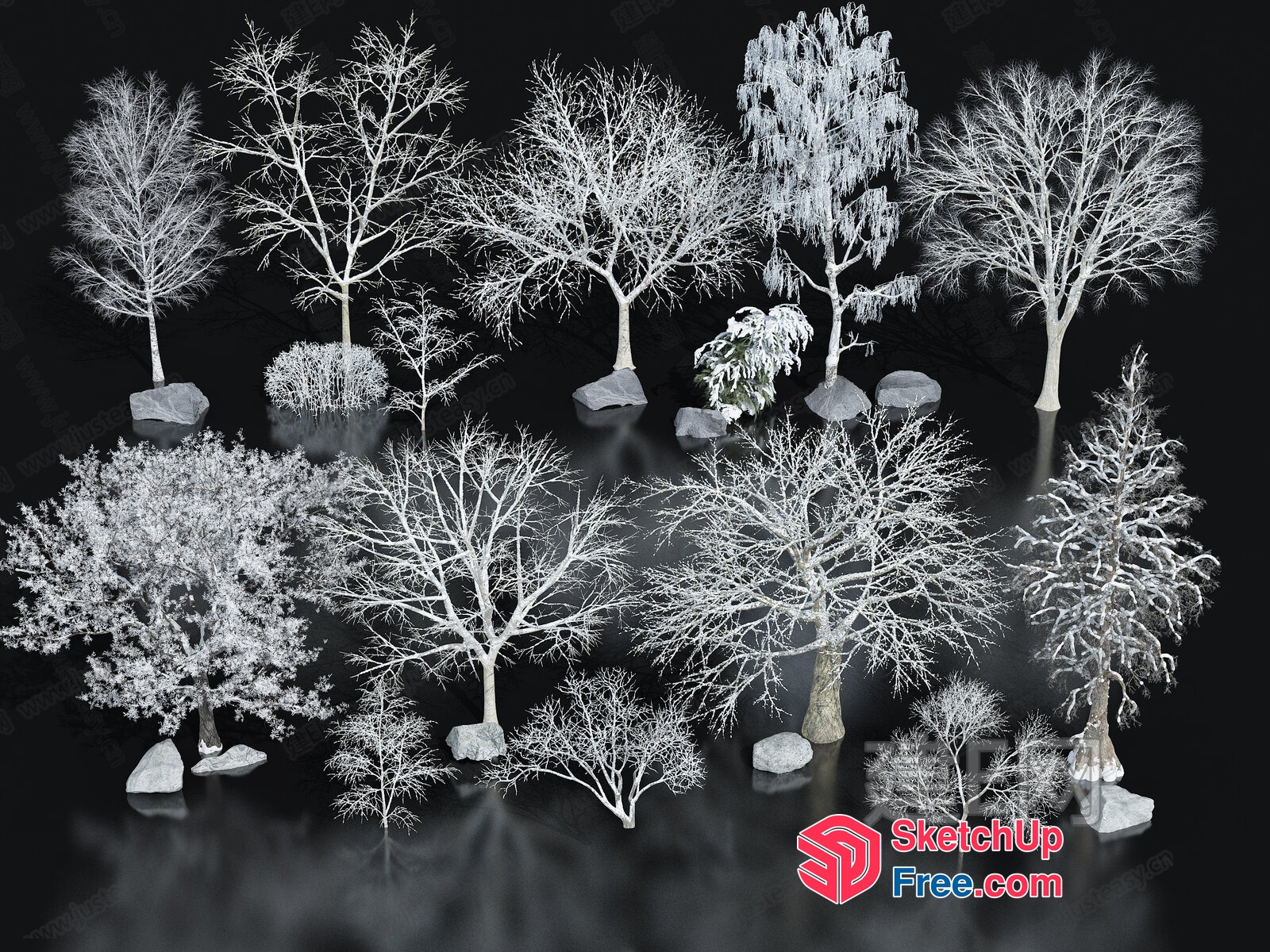 Tree Collection In Various Styles 3D SketchUp File