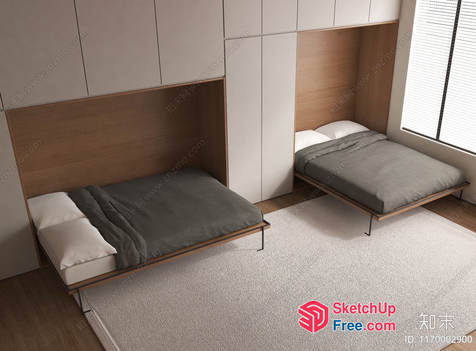 Two Beds In A Modern Room 3D SketchUp File