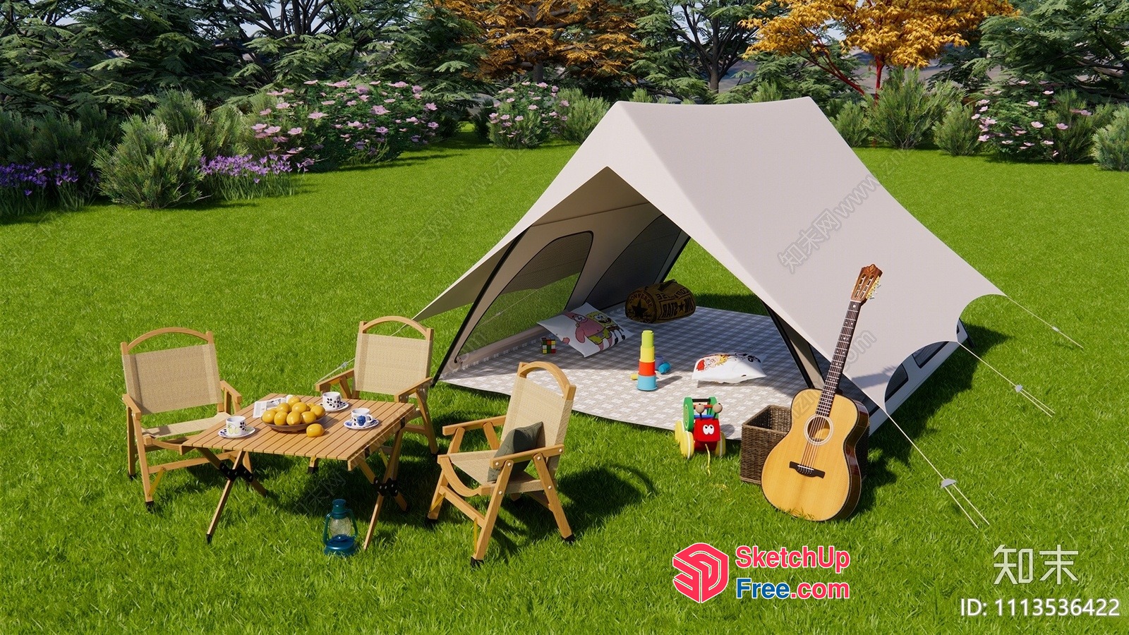 Outdoor Camping Scene With Tent And Furniture 3D SketchUp File