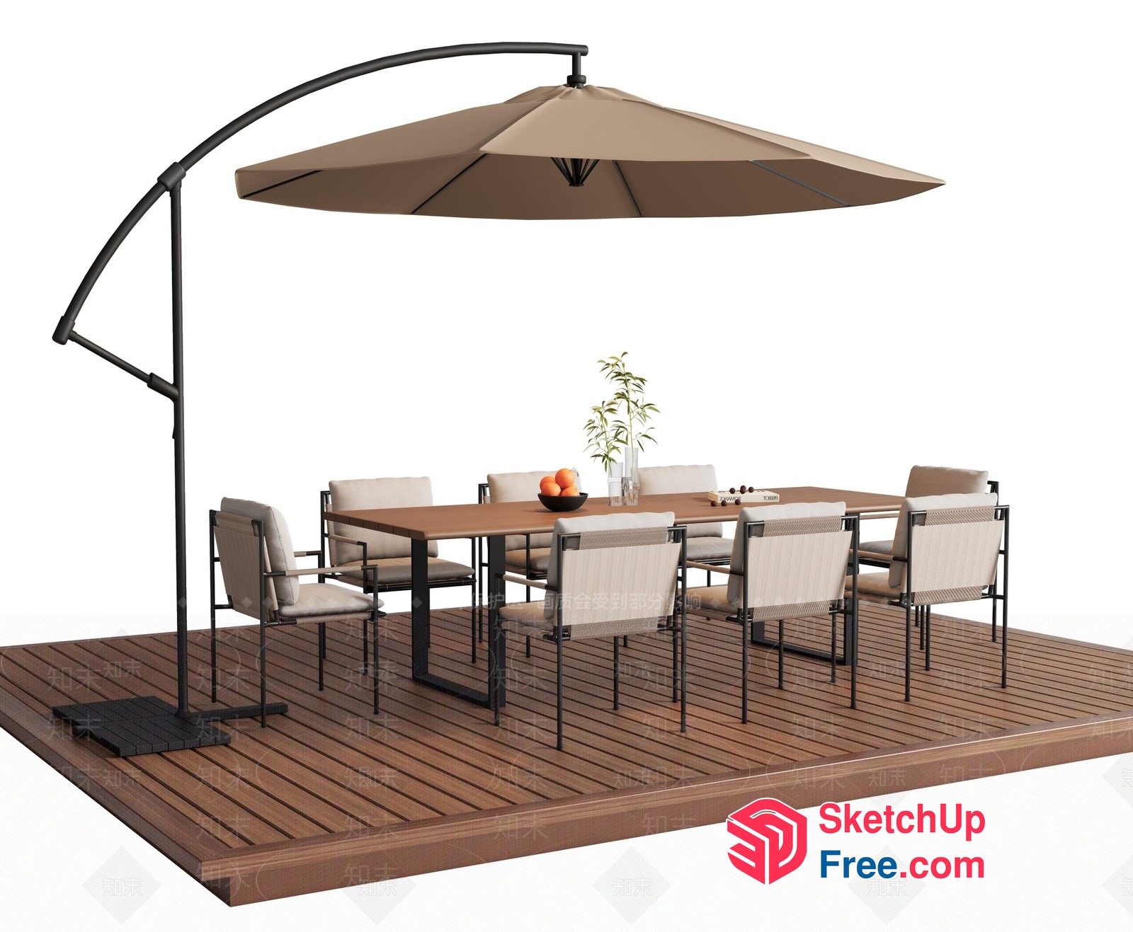 Outdoor Dining Area With Umbrella And Table 3D SketchUp File