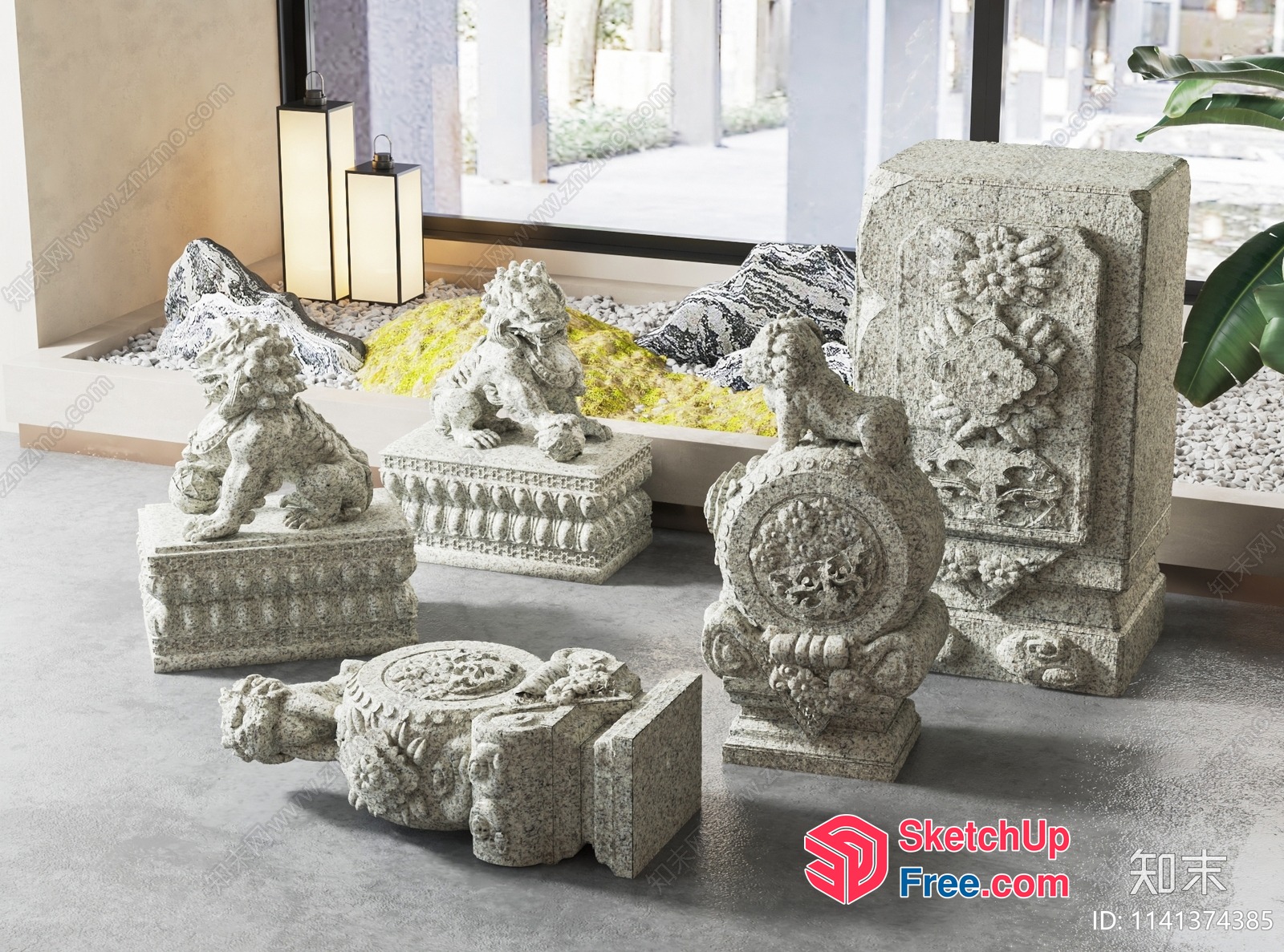 Asian-Inspired Stone Carvings 3D SketchUp File