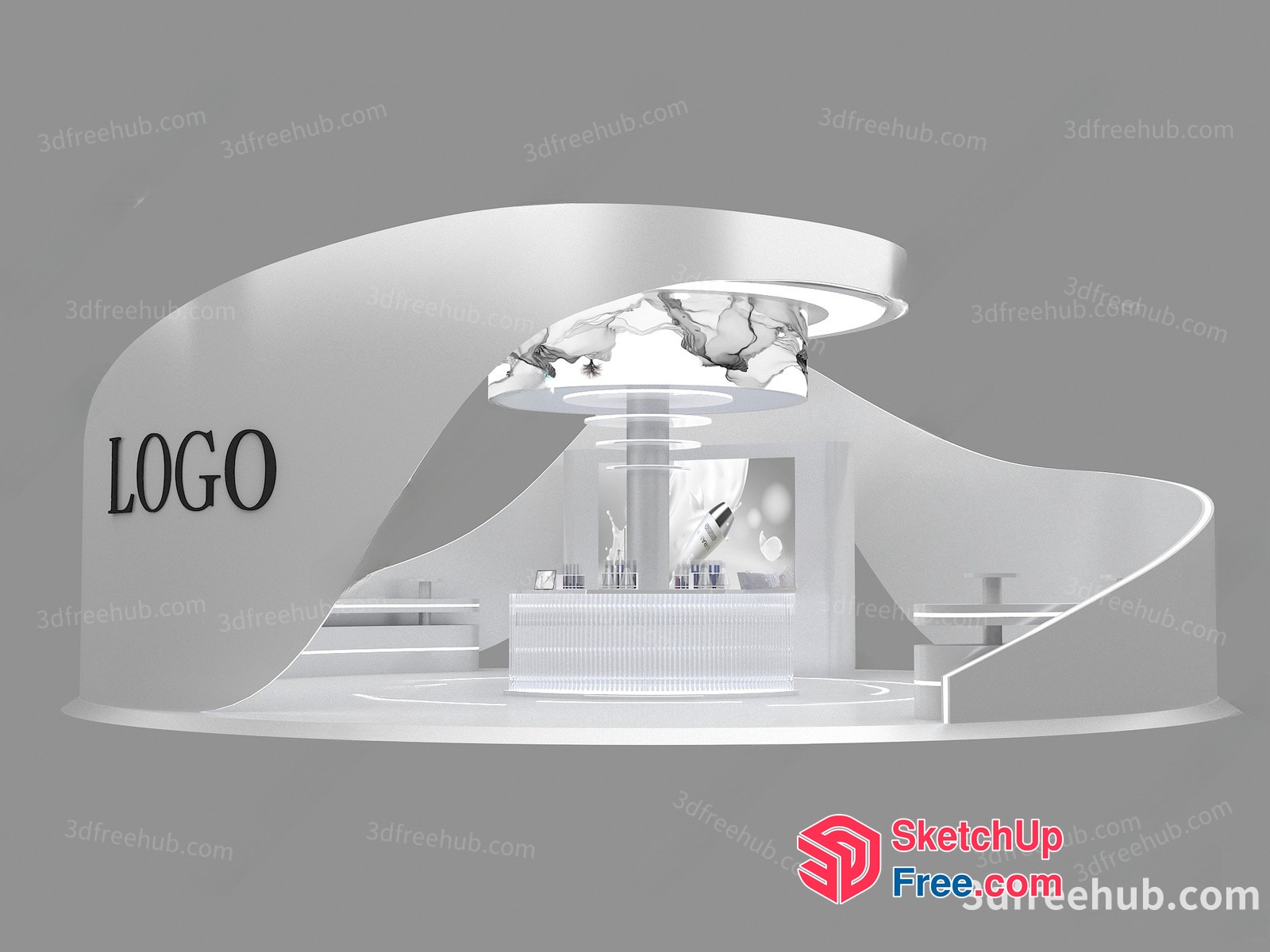 Modern White Salon Interior With Glass Display Cases 3D SketchUp File