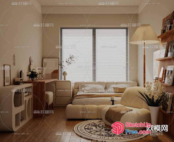 Cozy Modern Bedroom With Large Window 3D SketchUp File