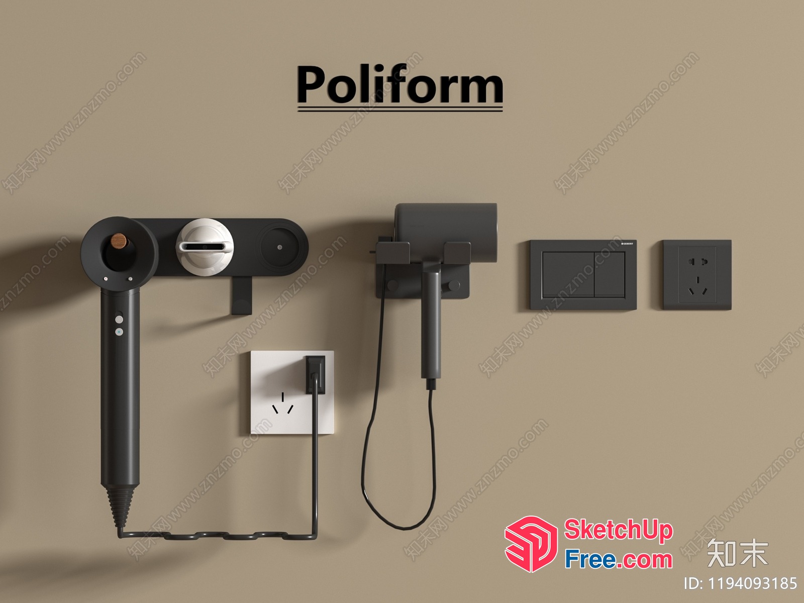 Hairdryer And Electric Appliance Wall Mount 3D SketchUp File