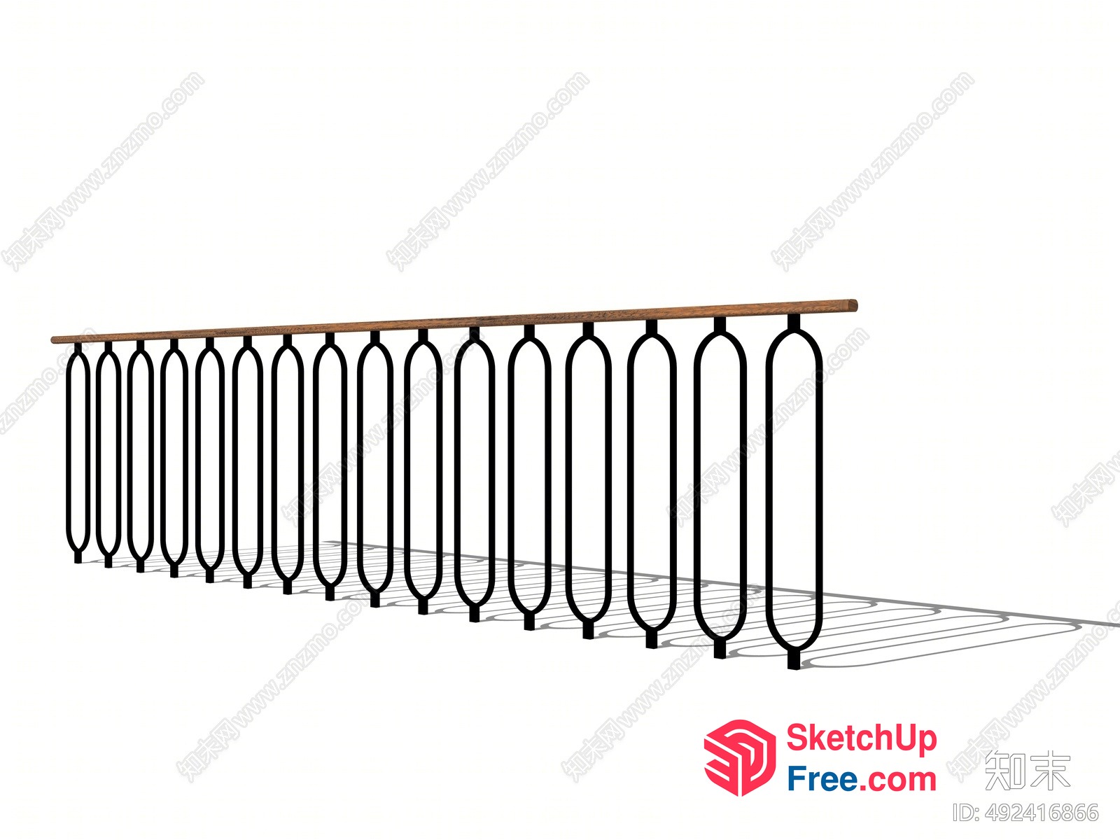 Ornate Black Metal Balustrade With Wooden Top 3D SketchUp File