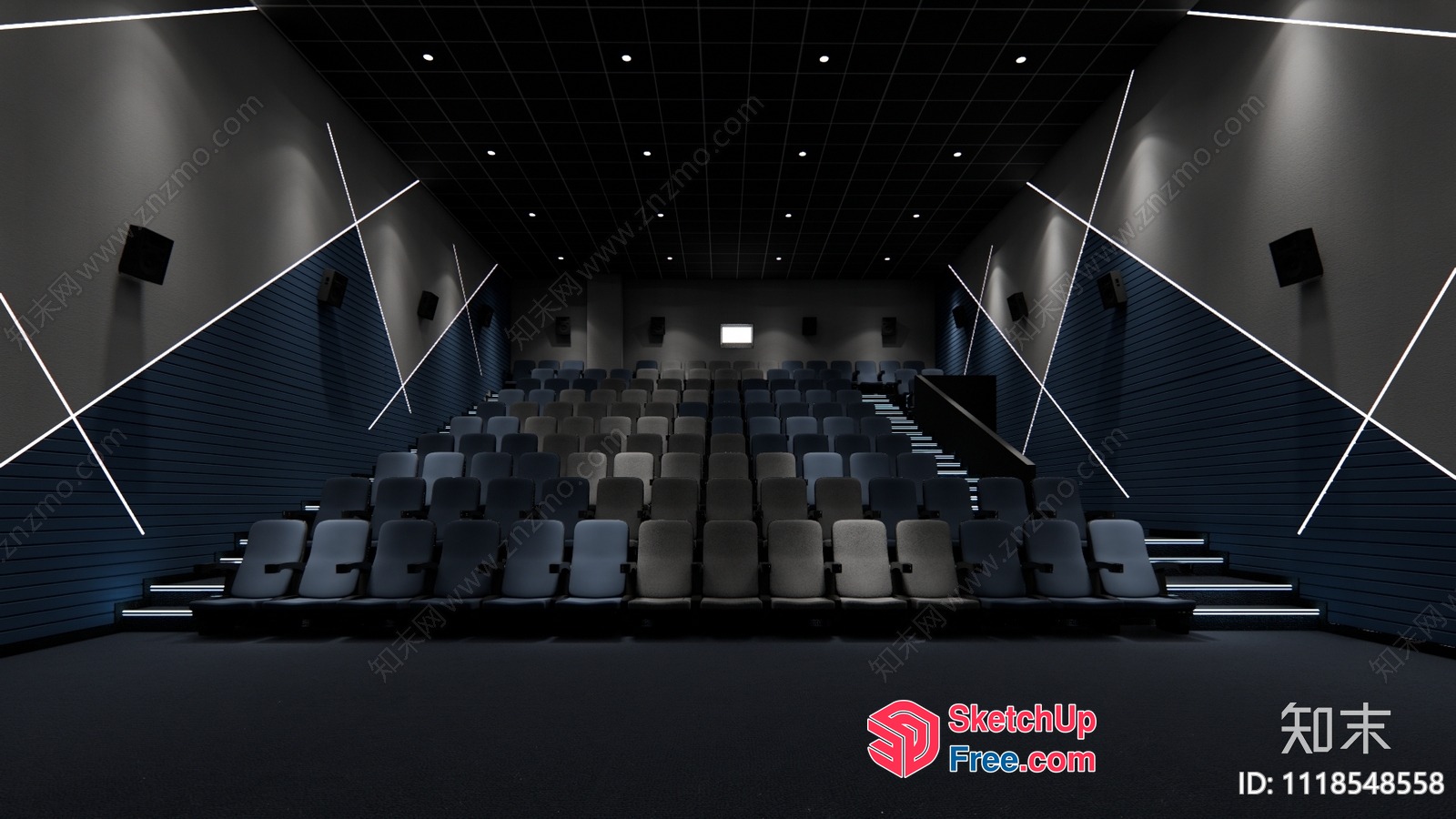 Empty Theater With Rows Of Seats And Stairs 3D SketchUp File