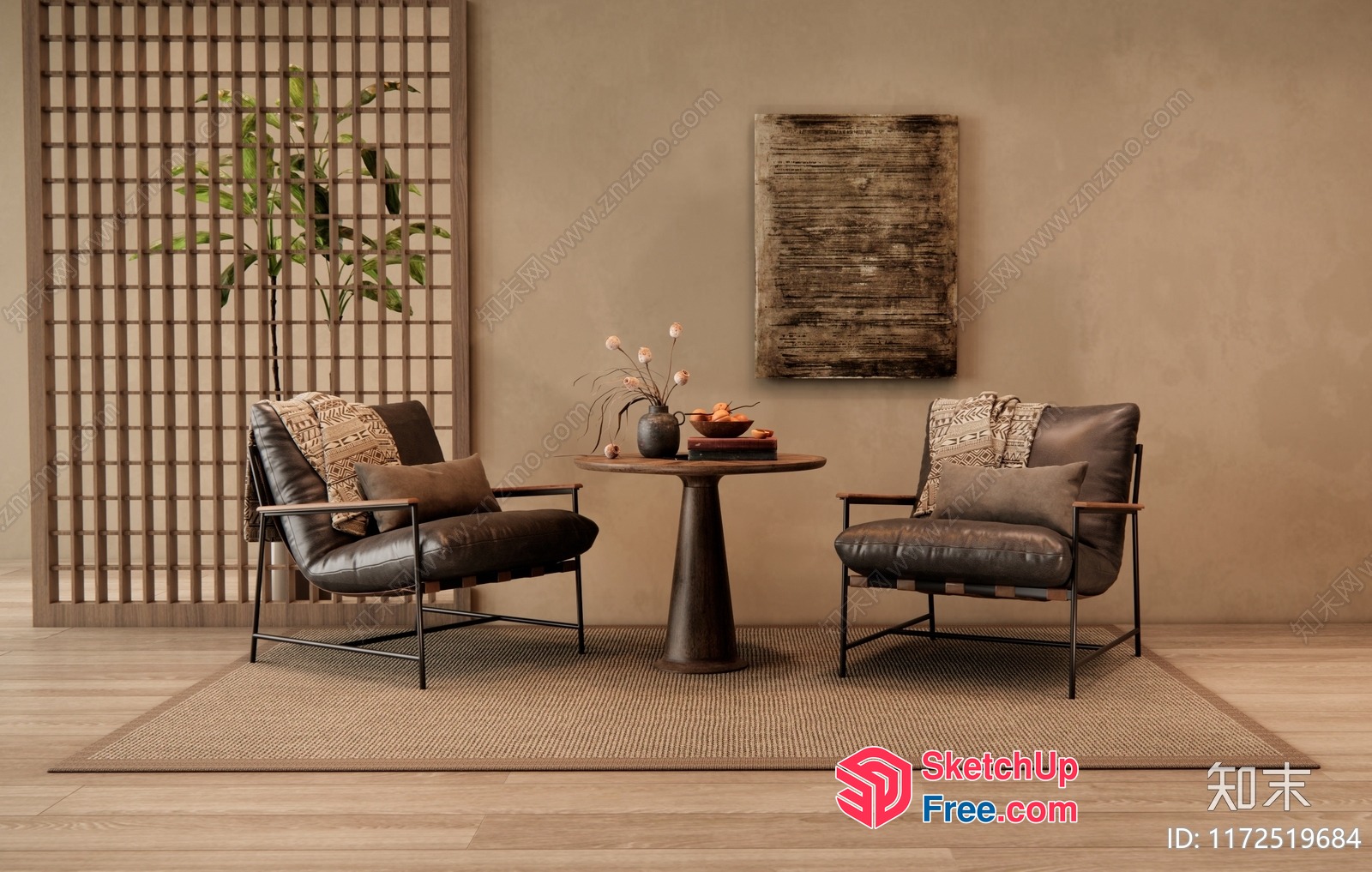 Elegant Japanese-Style Living Room Furniture 3D SketchUp File