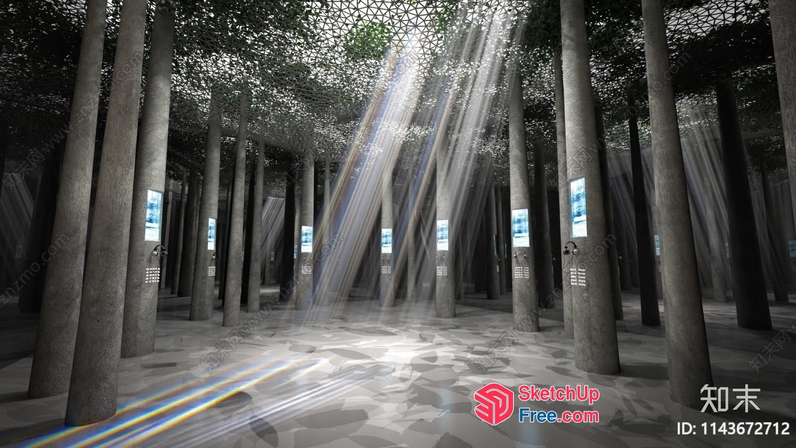 Pillar-Lined Interior With Sunbeams 3D SketchUp File