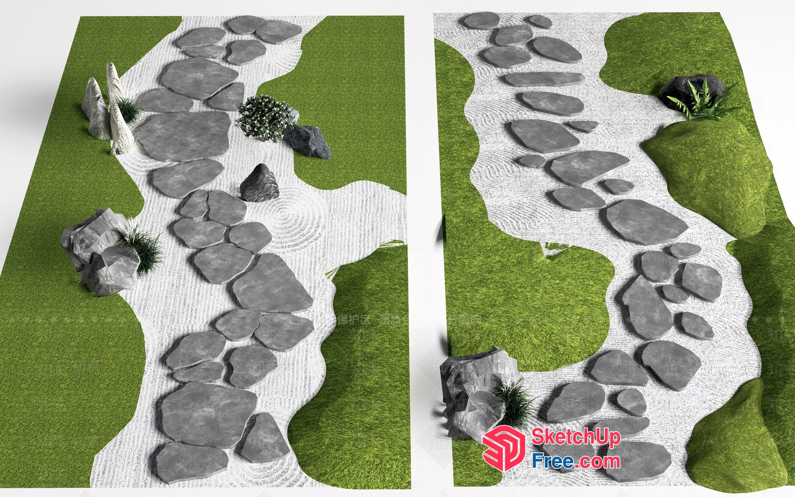 Zen Garden With Raked Sand And Stone Path 3D SketchUp File