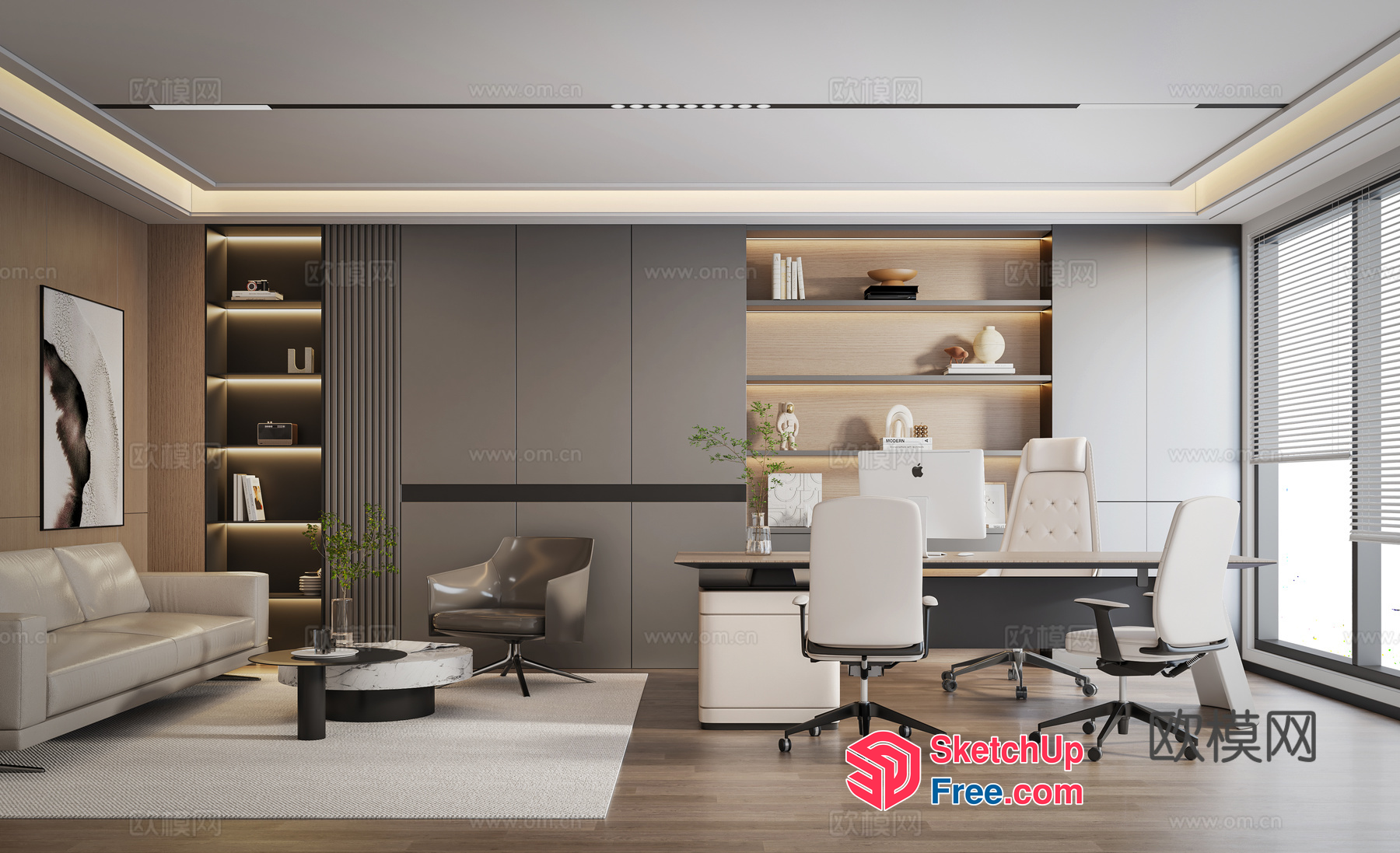 Modern Minimalist Office Interior With Neutral Tones 3D SketchUp File